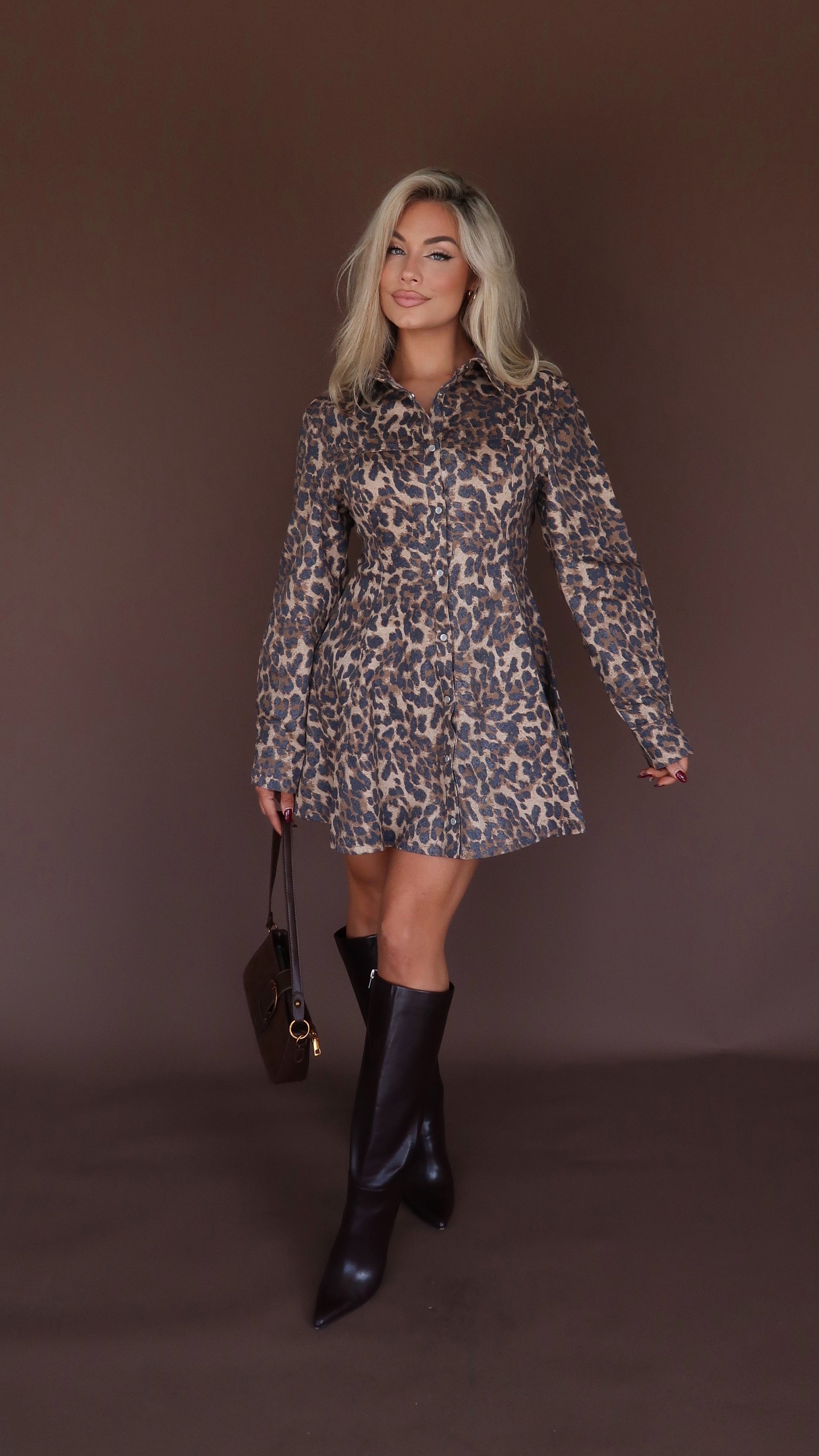 ELENA LEOPARD DENIM DRESS