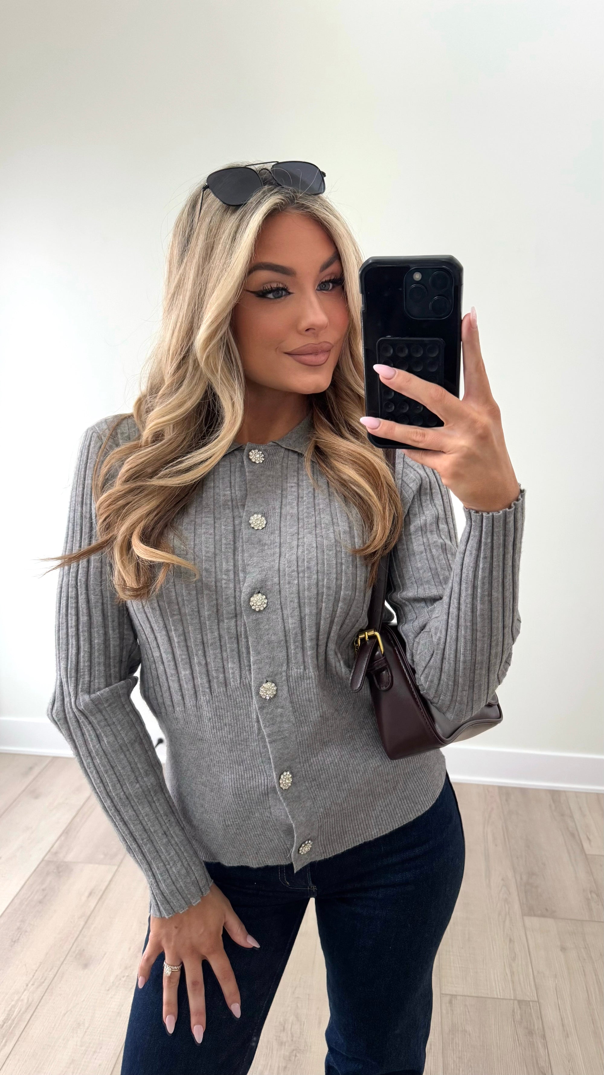VANESSA EMBELLISHED BUTTON UP CARDIGAN