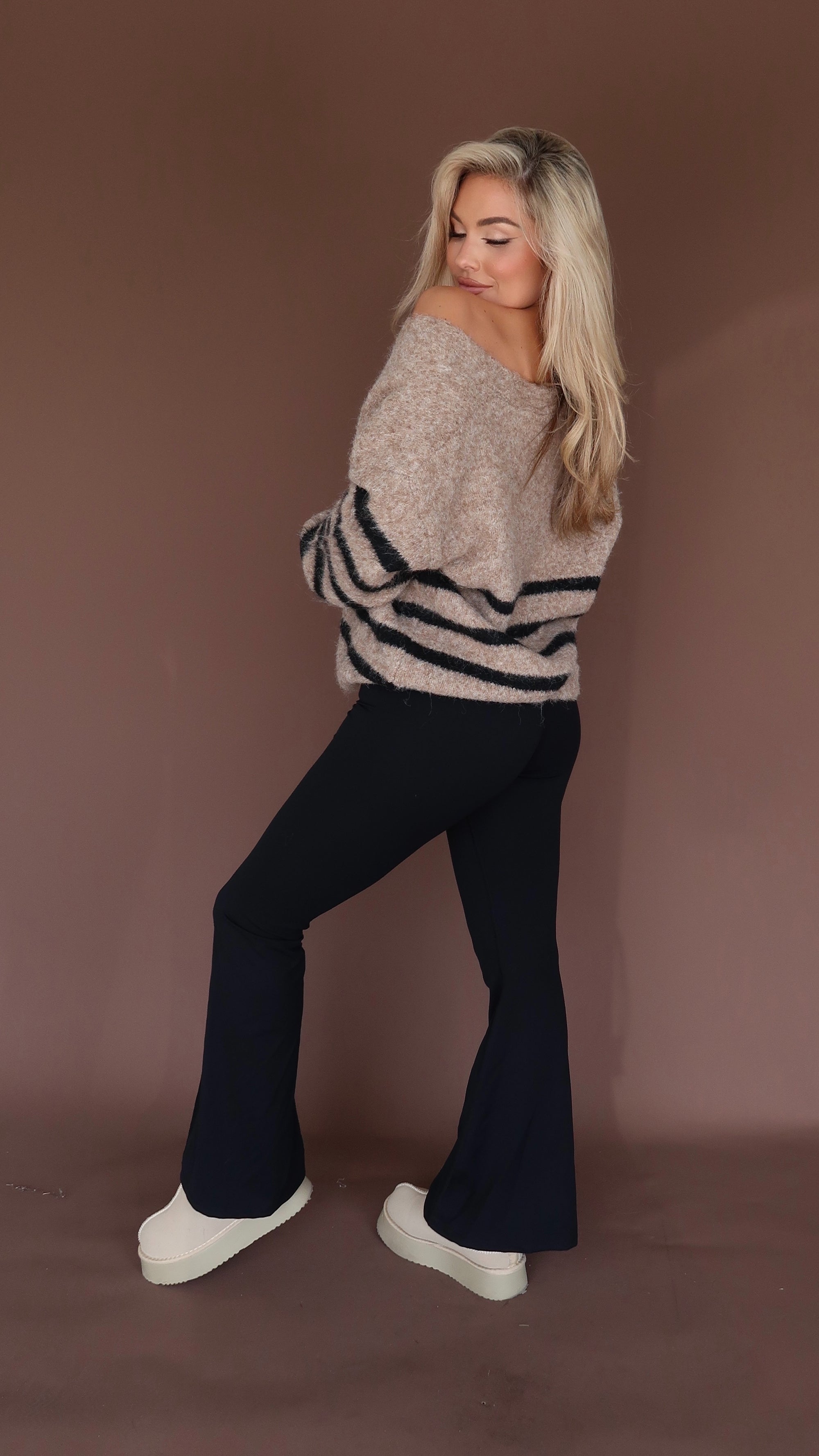OAKLEY STRIPED CARDIGAN MOCHA/BLACK