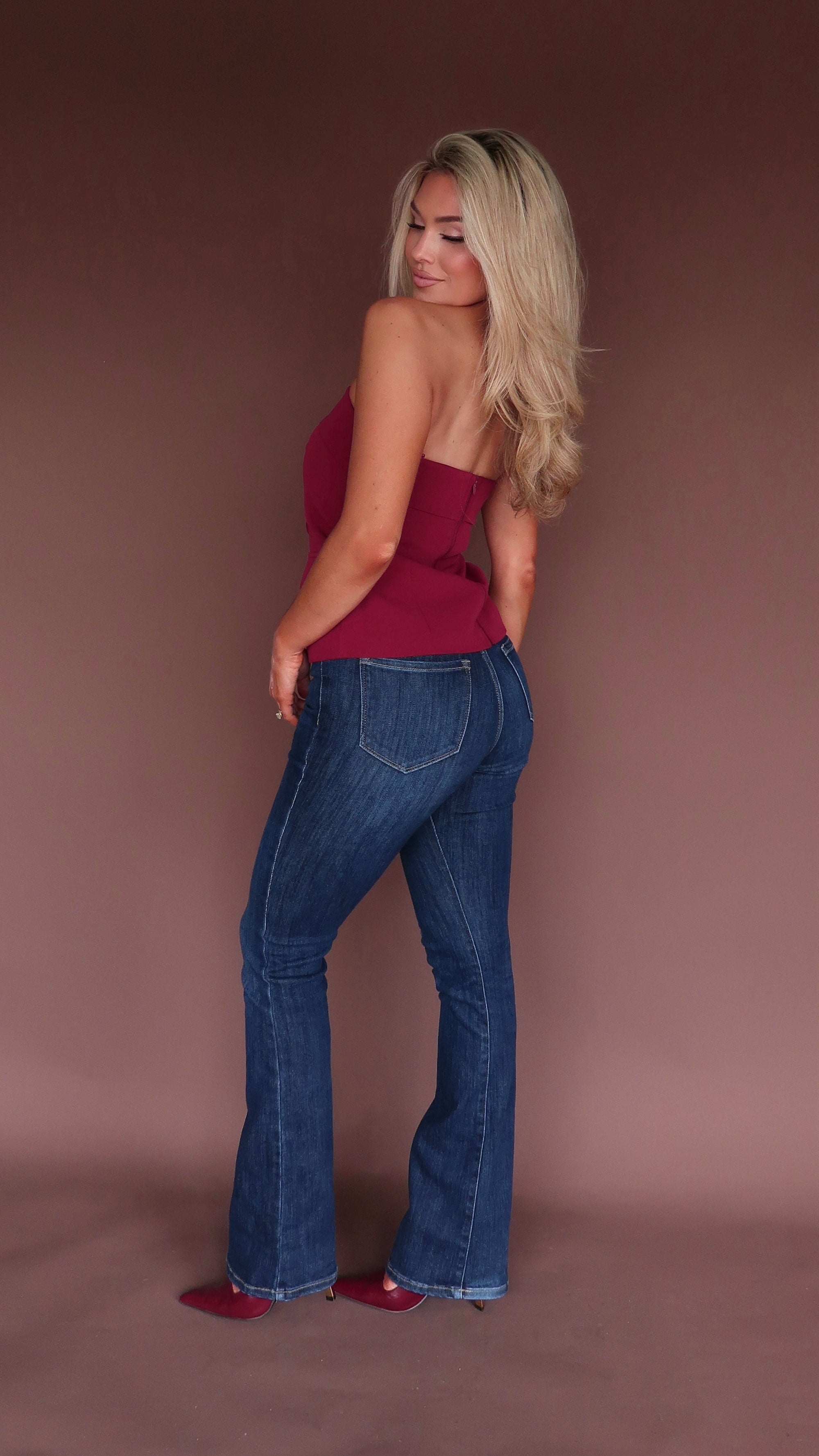 JULIA STRAPLESS TOP BERRY