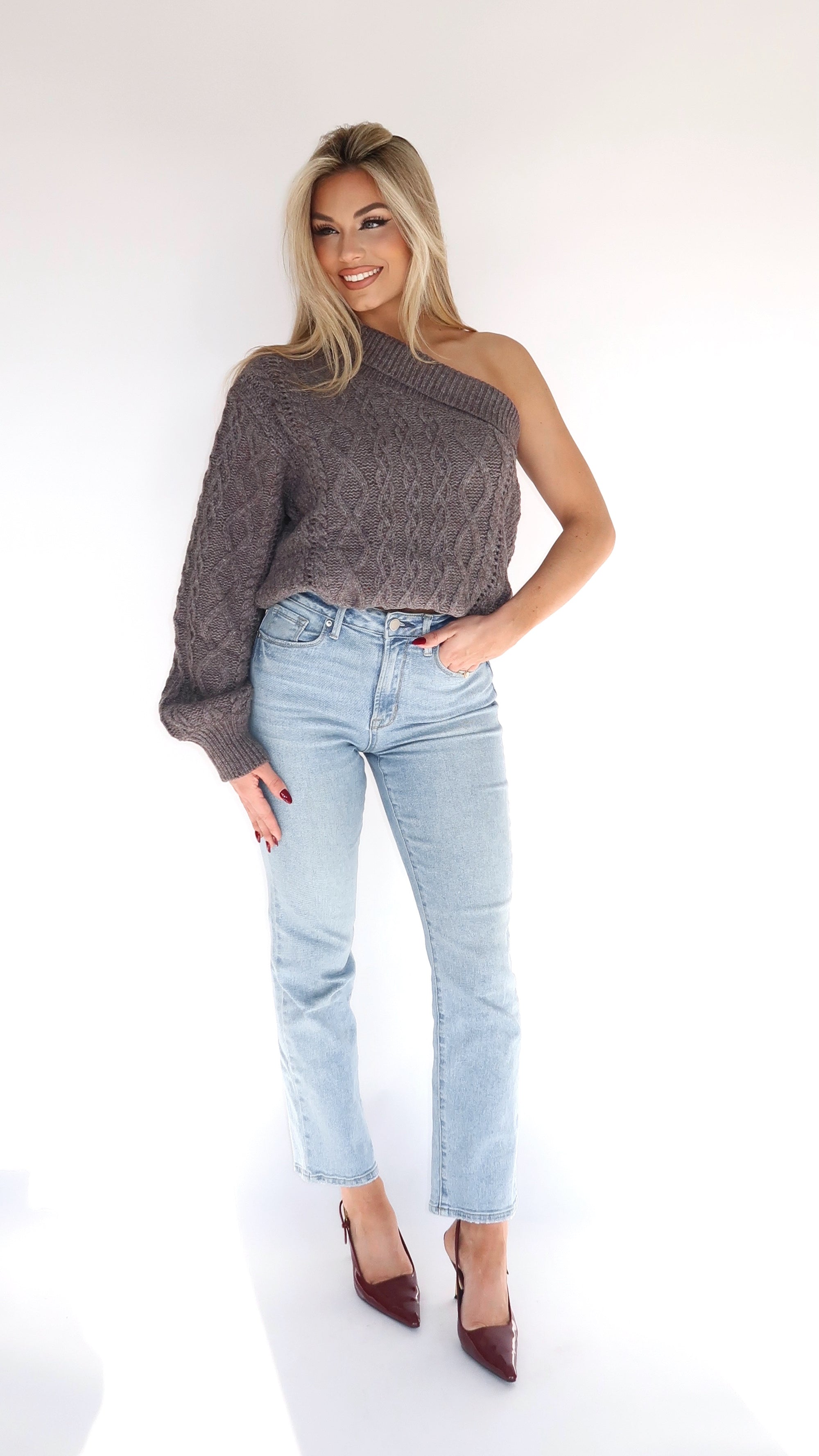 AVERY ONE SHOULDER SWEATER CHARCOAL