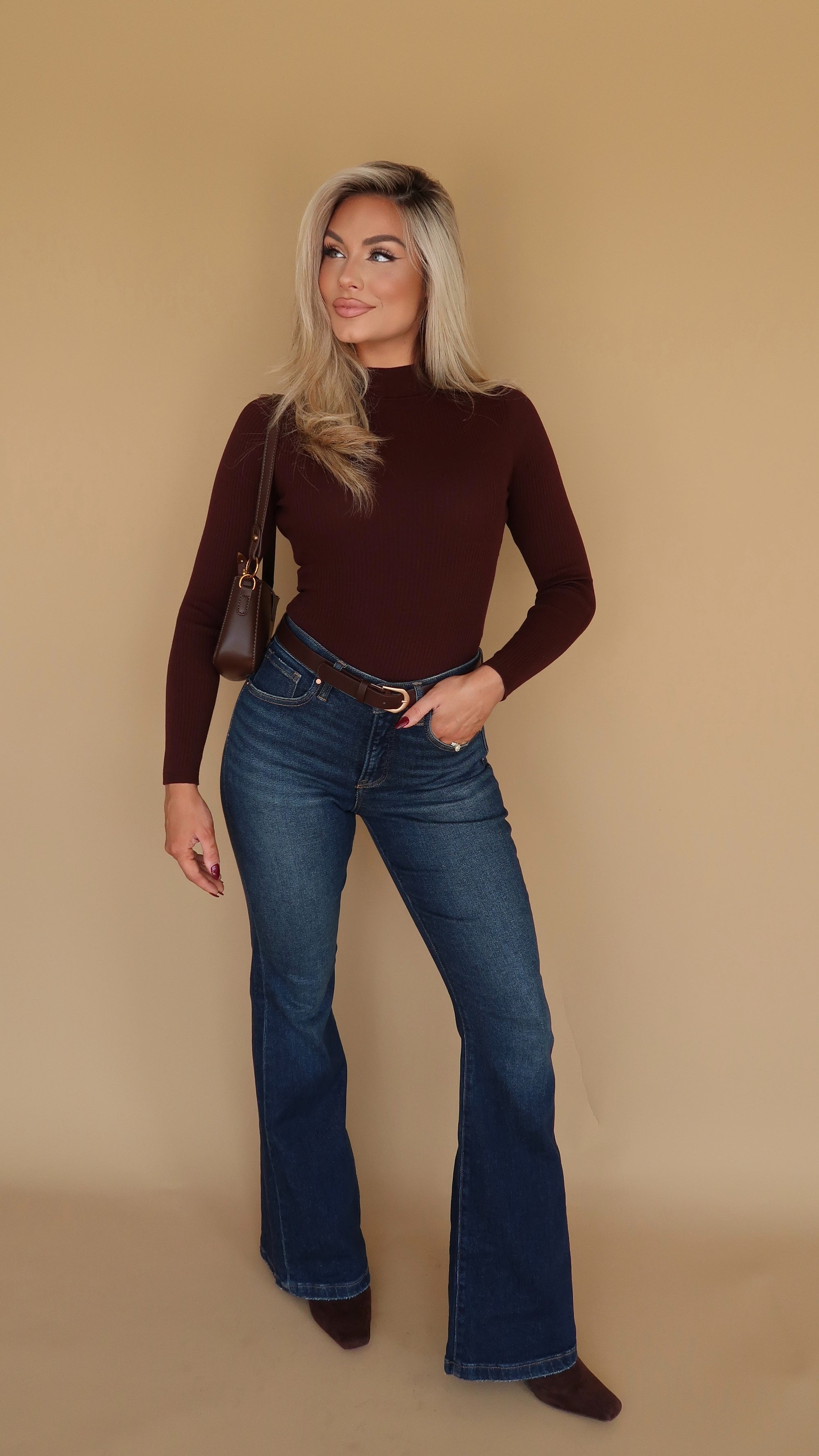 STAPLE BROWN RIBBED BODYSUIT