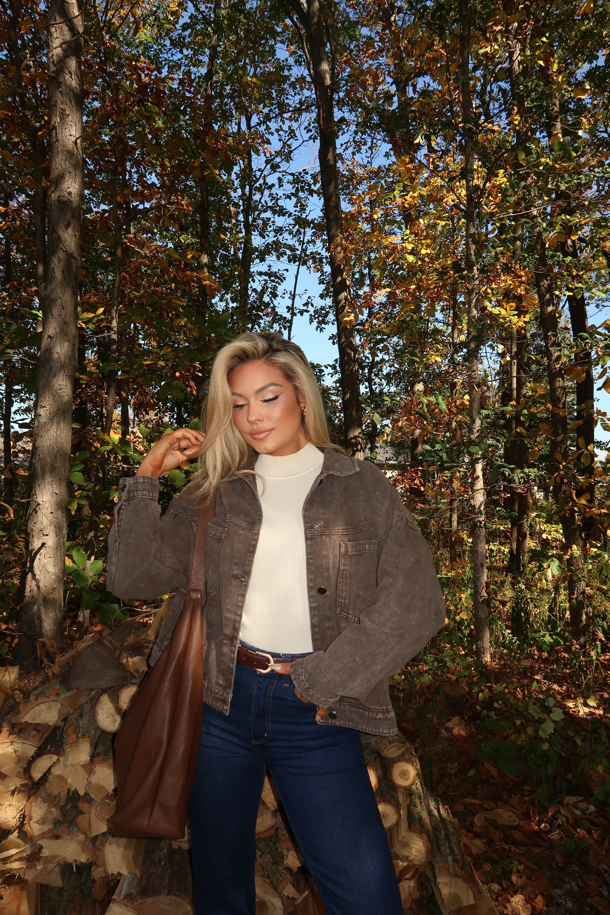 STAPLE OVERSIZED DENIM JACKET BROWN