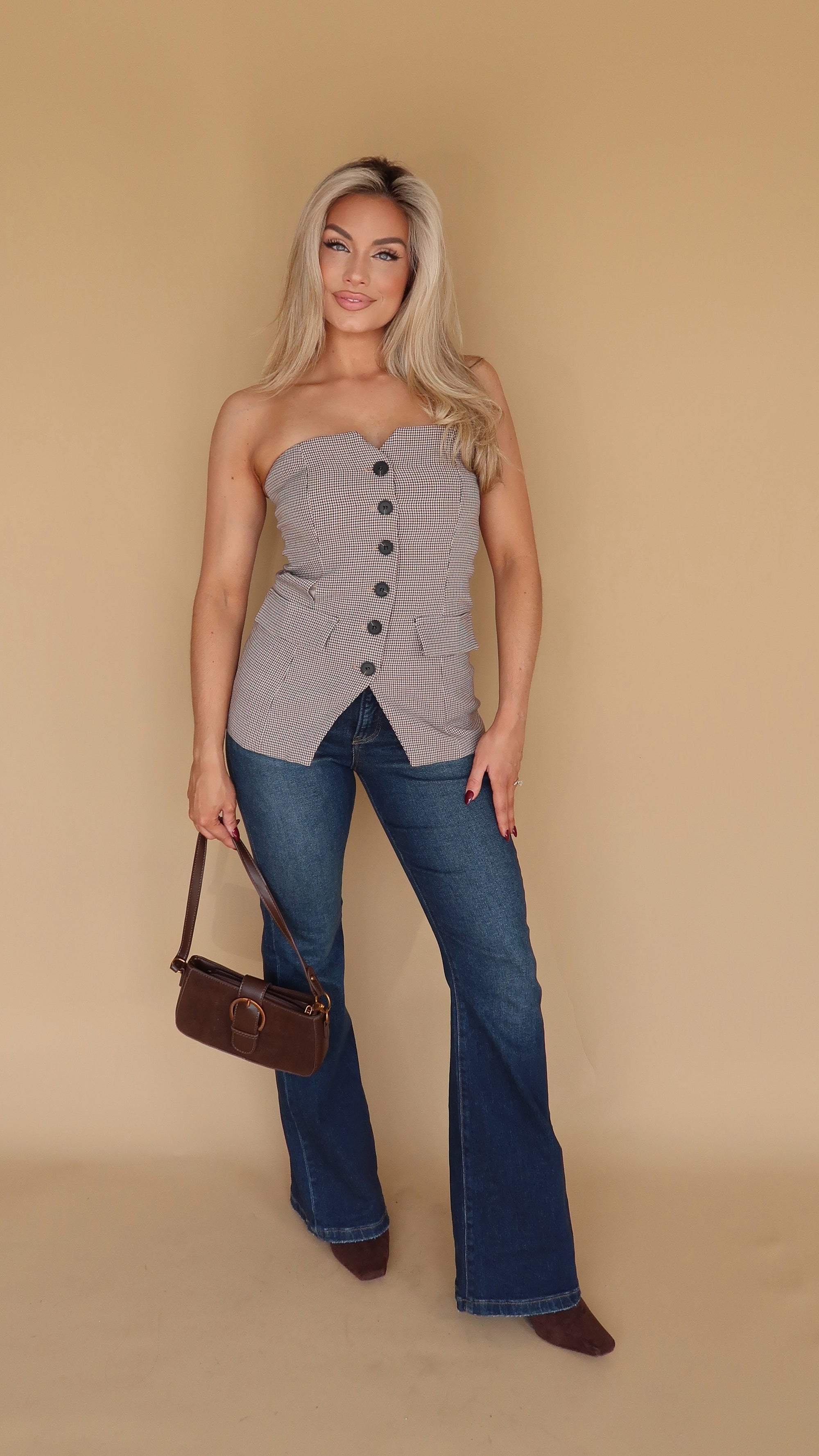 MILLIE JANE PLAID STRAPLESS TOP