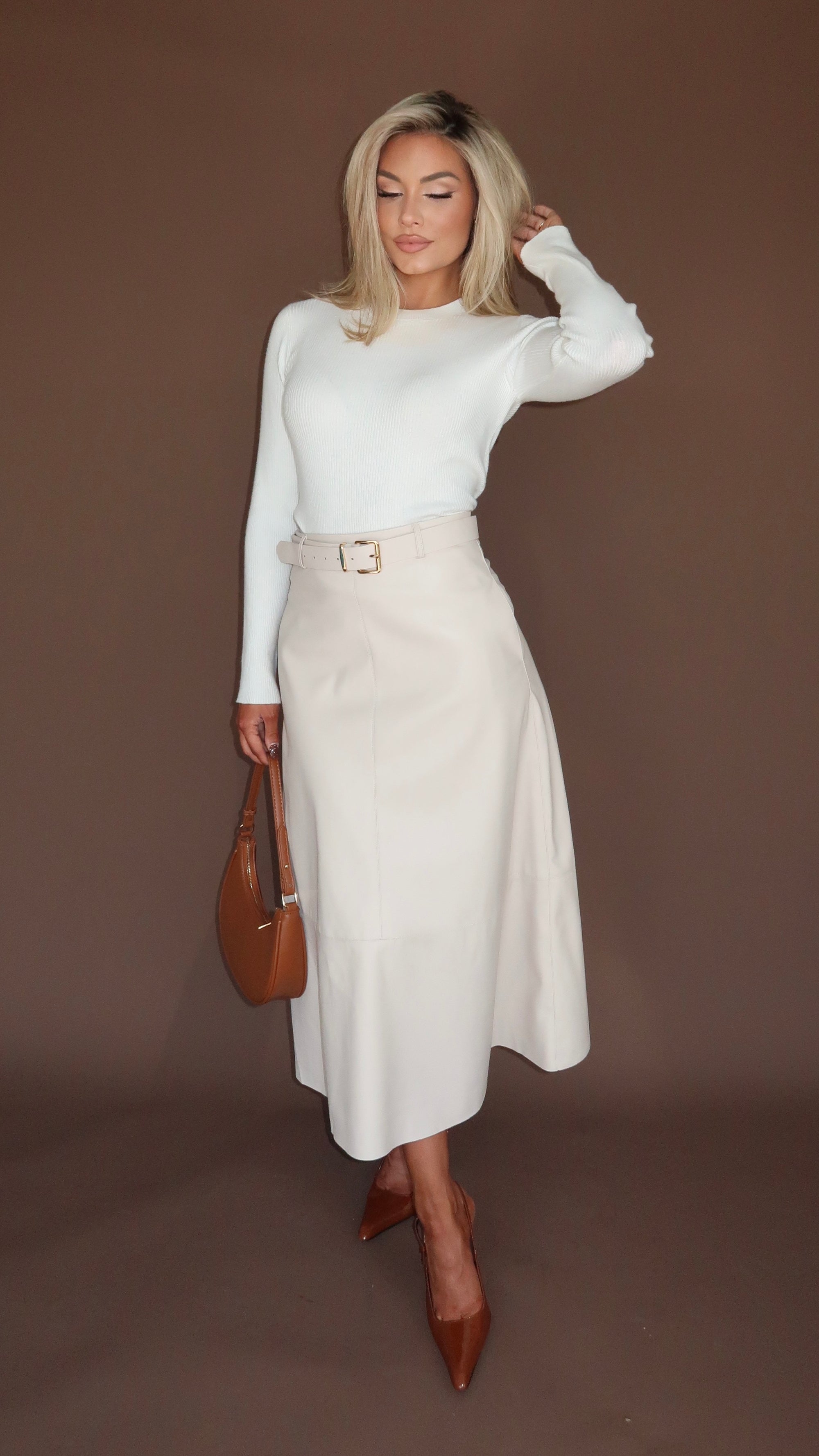 ON BUSINESS BELTED FAUX LEATHER MAXI SKIRT