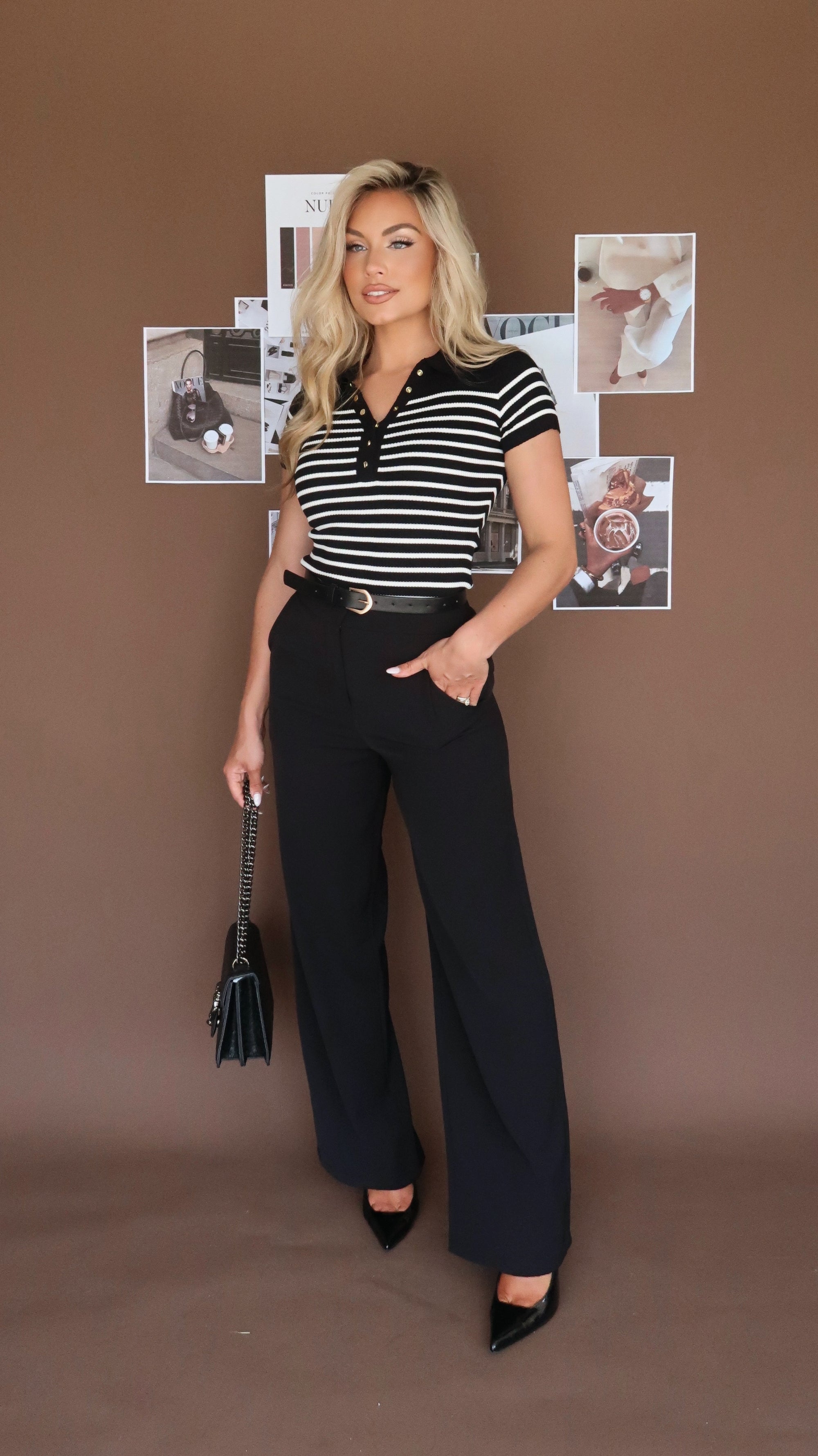 EXECUTIVE RIBBED STRIPED TOP BLACK