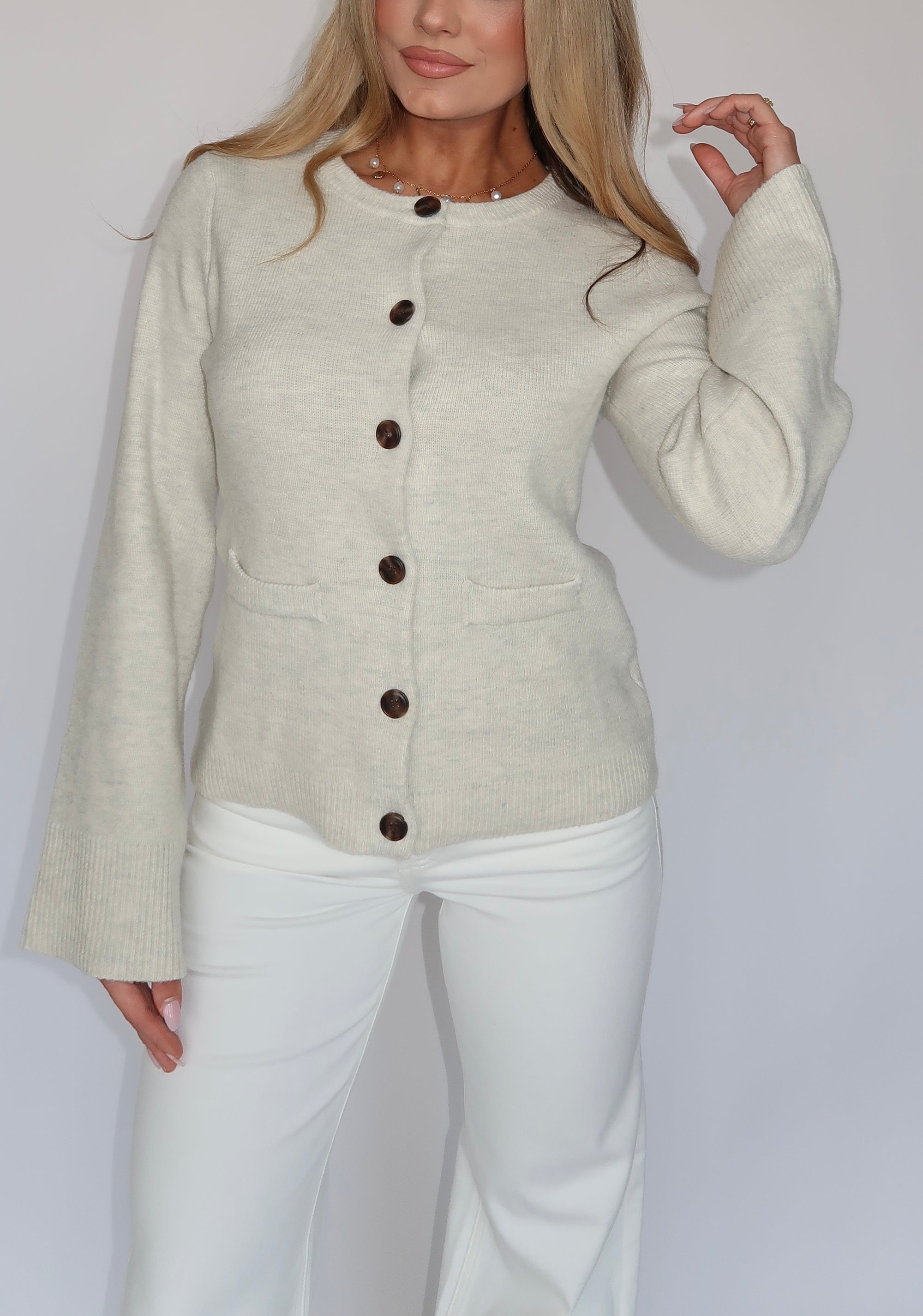 LARA OATMEAL BUTTON CARDIGAN