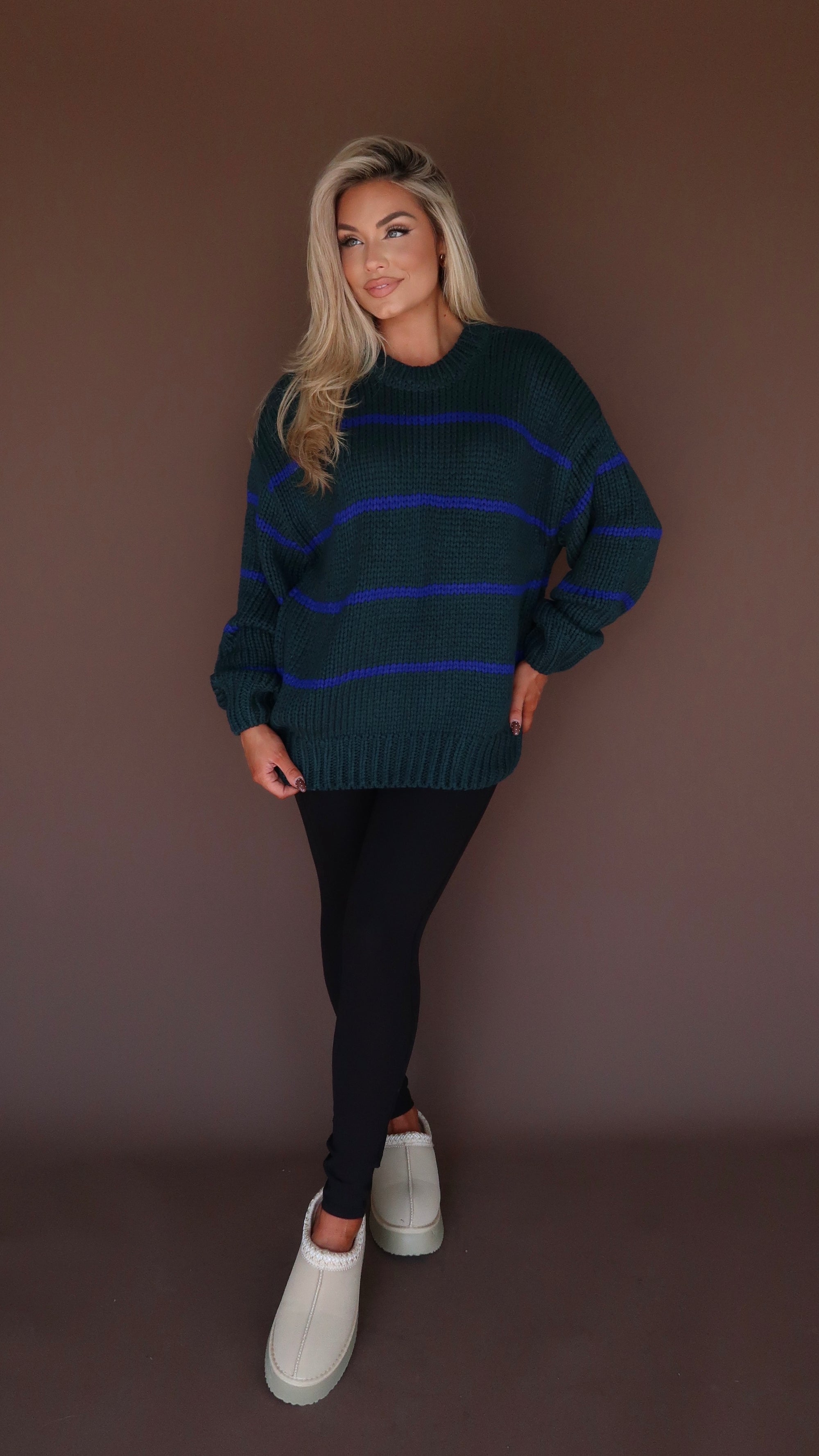WOODLEY STRIPED KNIT SWEATER GREEN/NAVY