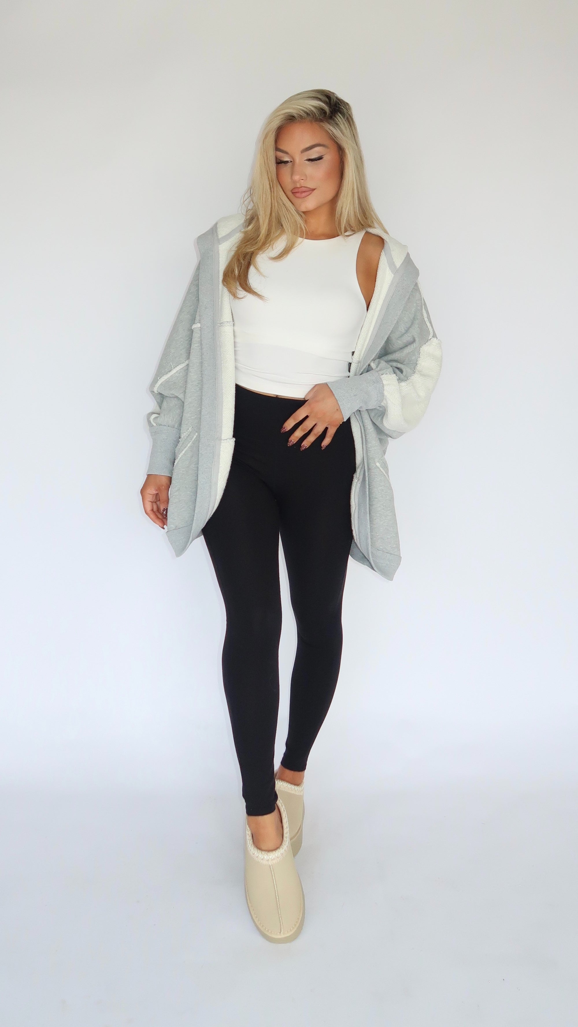 ON THE GO HOODED CARDIGAN GREY