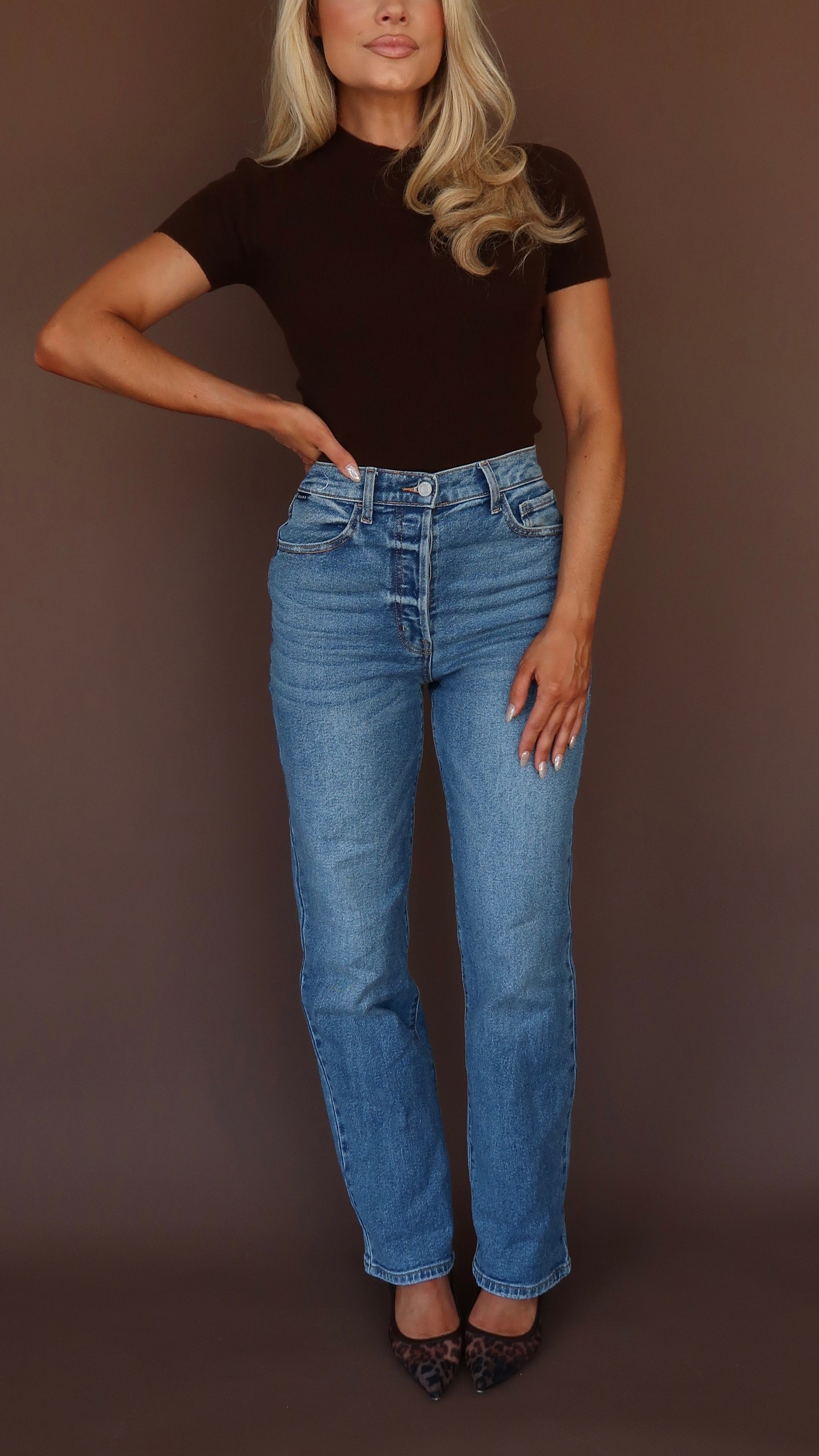 HIGH WAISTED STRAIGHT LEG DAD DENIM JEANS