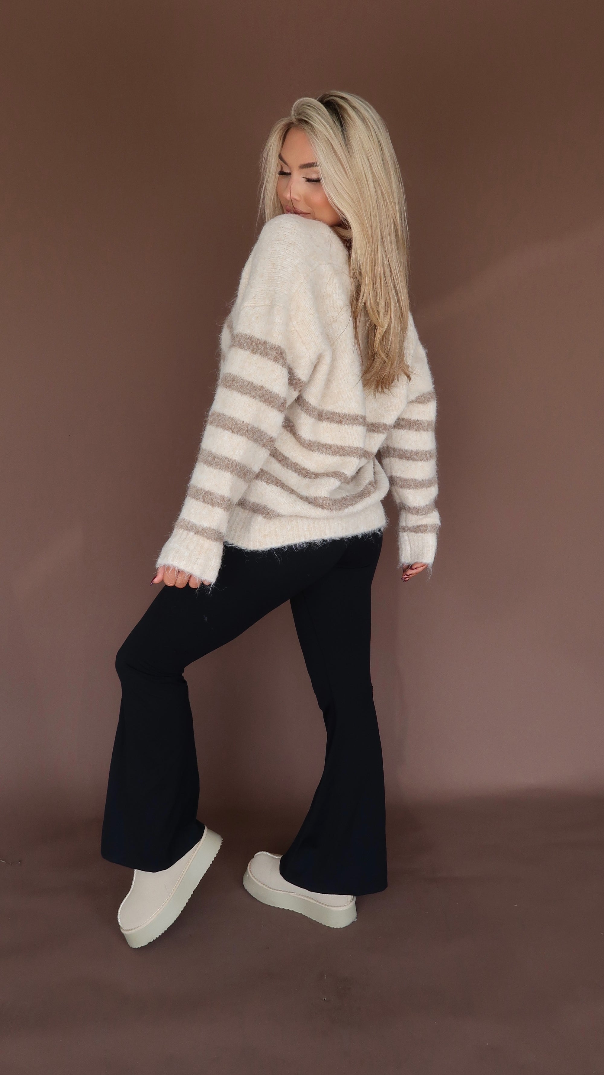 OAKLEY STRIPED CARDIGAN CREAM/TAUPE