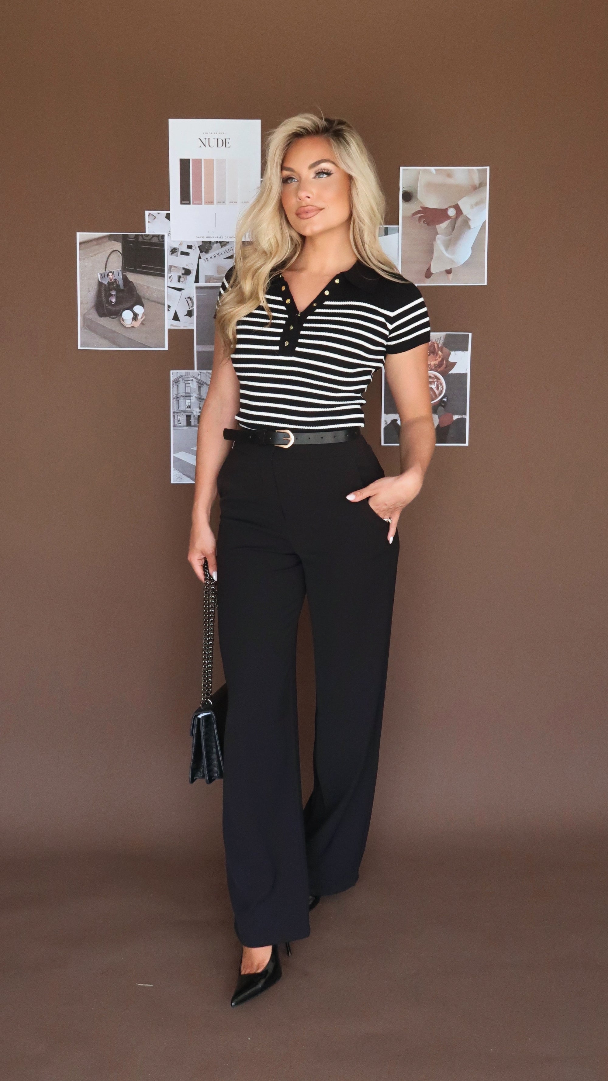 EXECUTIVE RIBBED STRIPED TOP BLACK