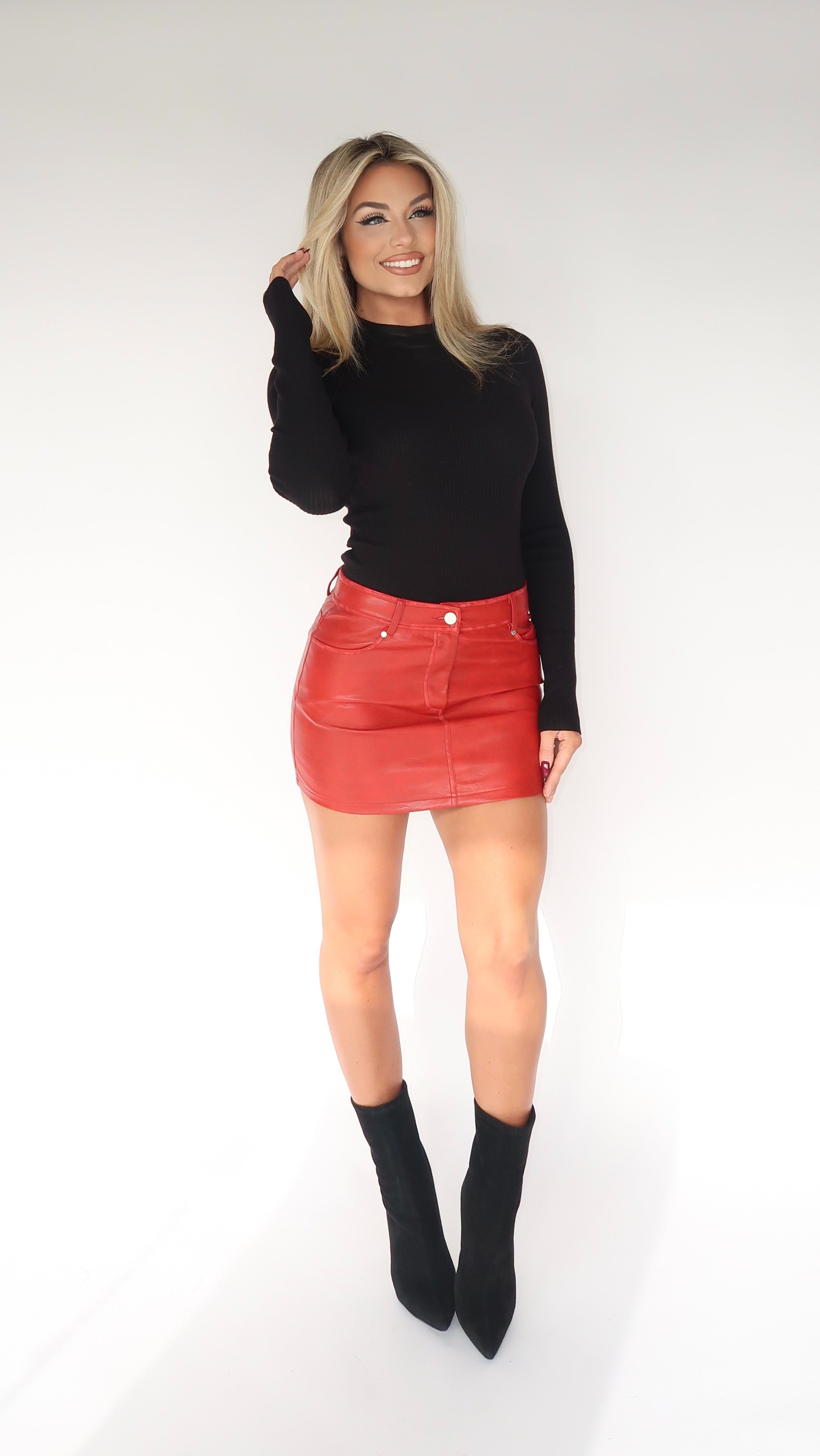 POPPY FAUX LEATHER RED MINI SKIRT