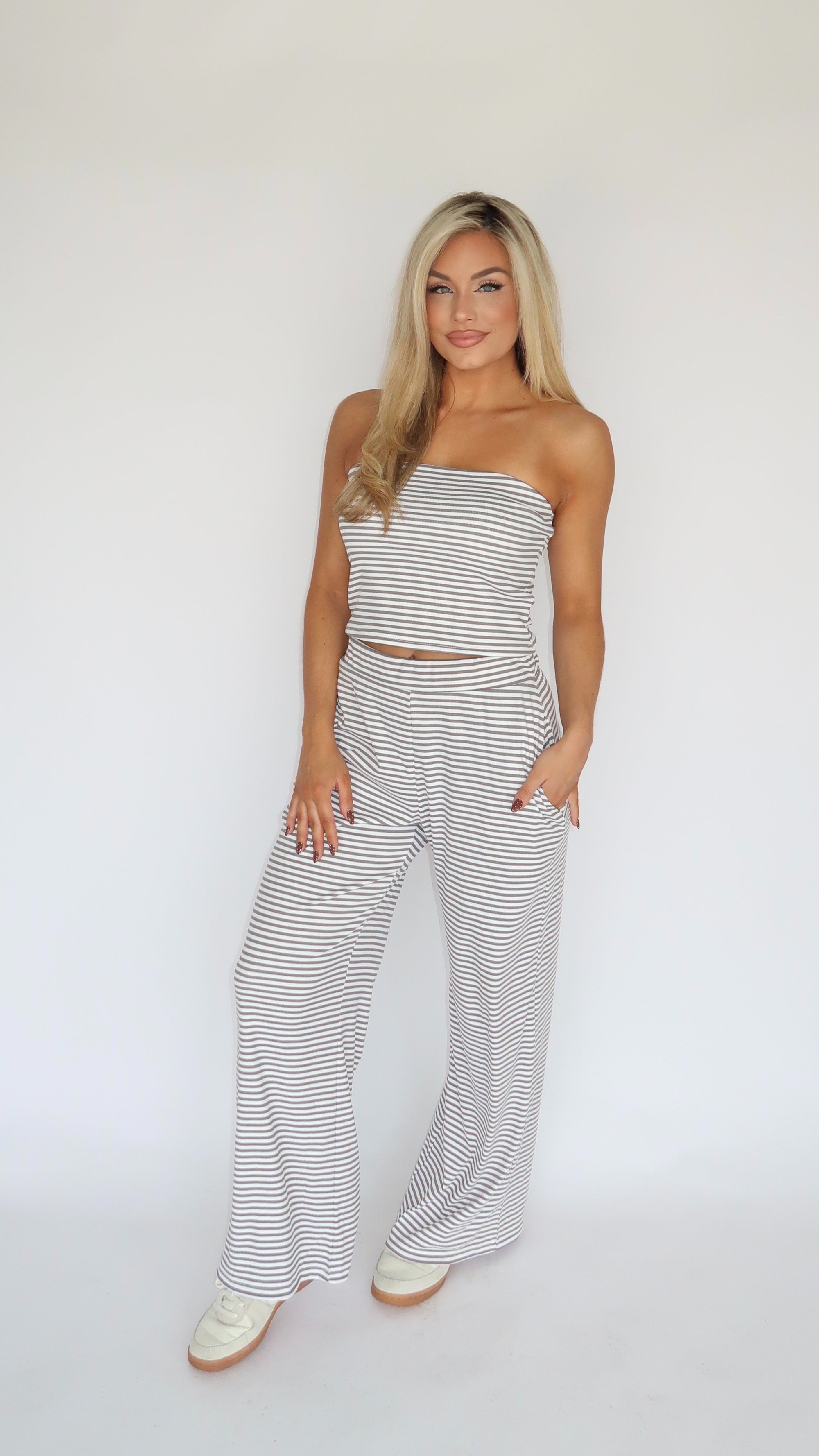 COTTAGE STRIPED TUBE TOP GREY