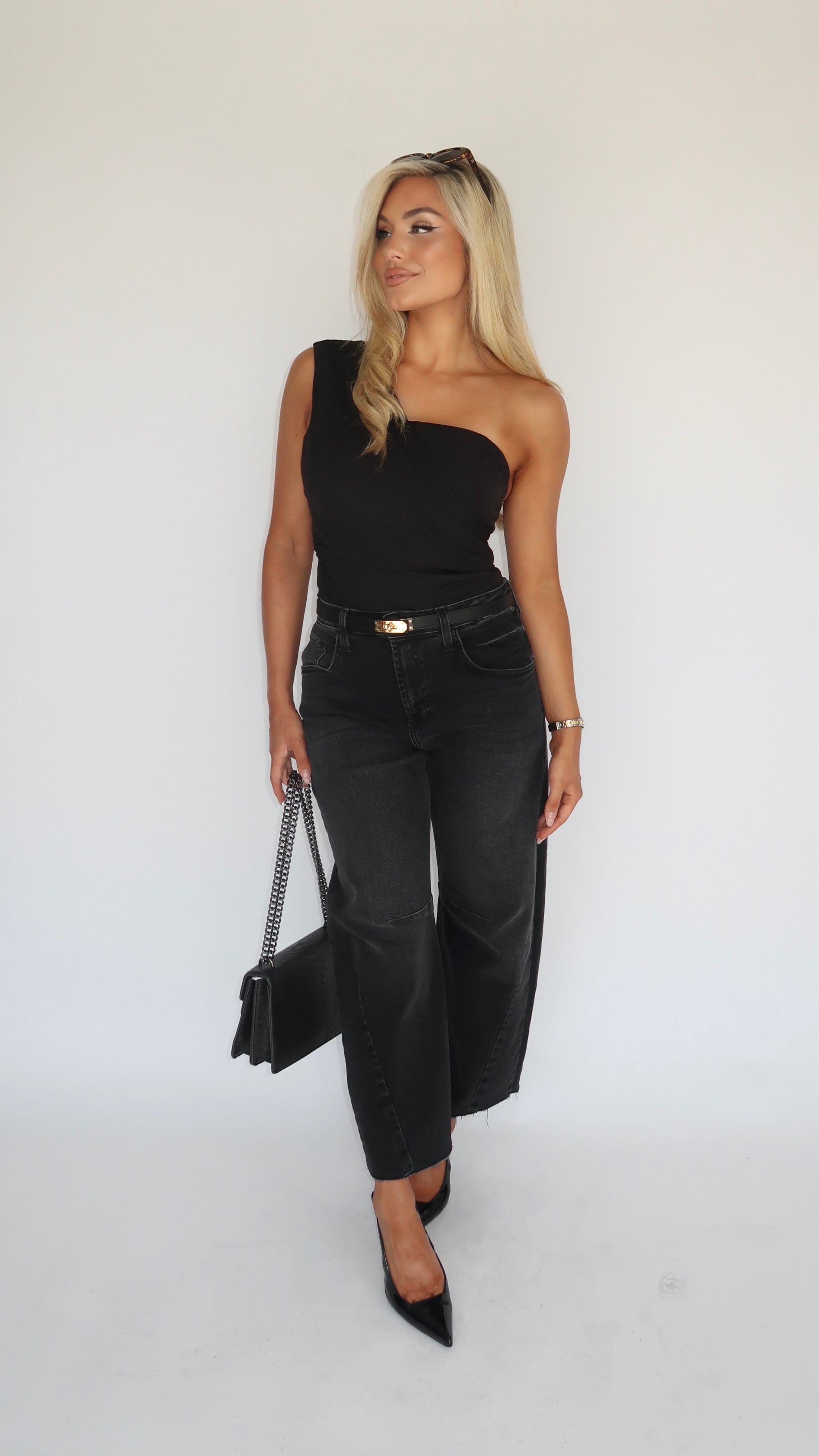 MARBELLA ONE SHOULDER BLACK TOP