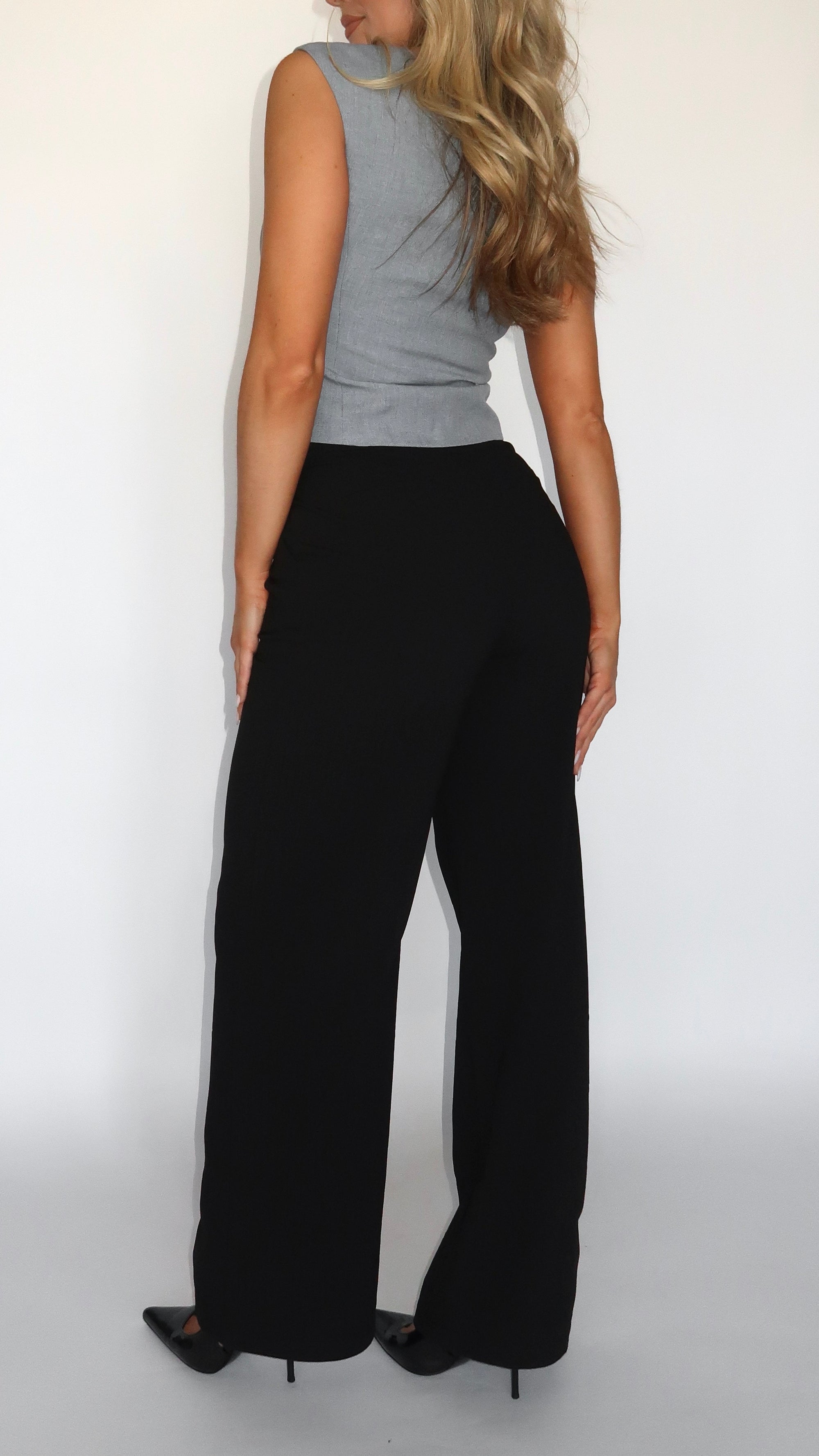 BLACK WIDE LEG TROUSER PANT