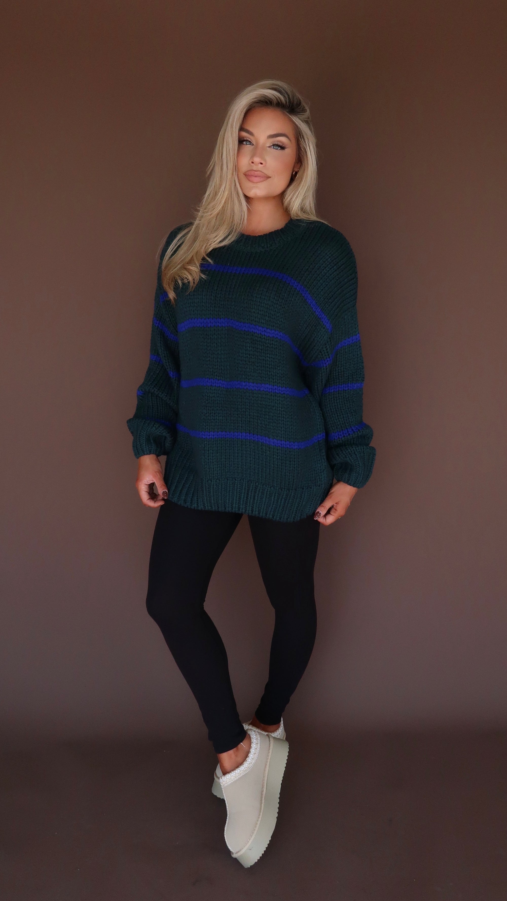 WOODLEY STRIPED KNIT SWEATER GREEN/NAVY