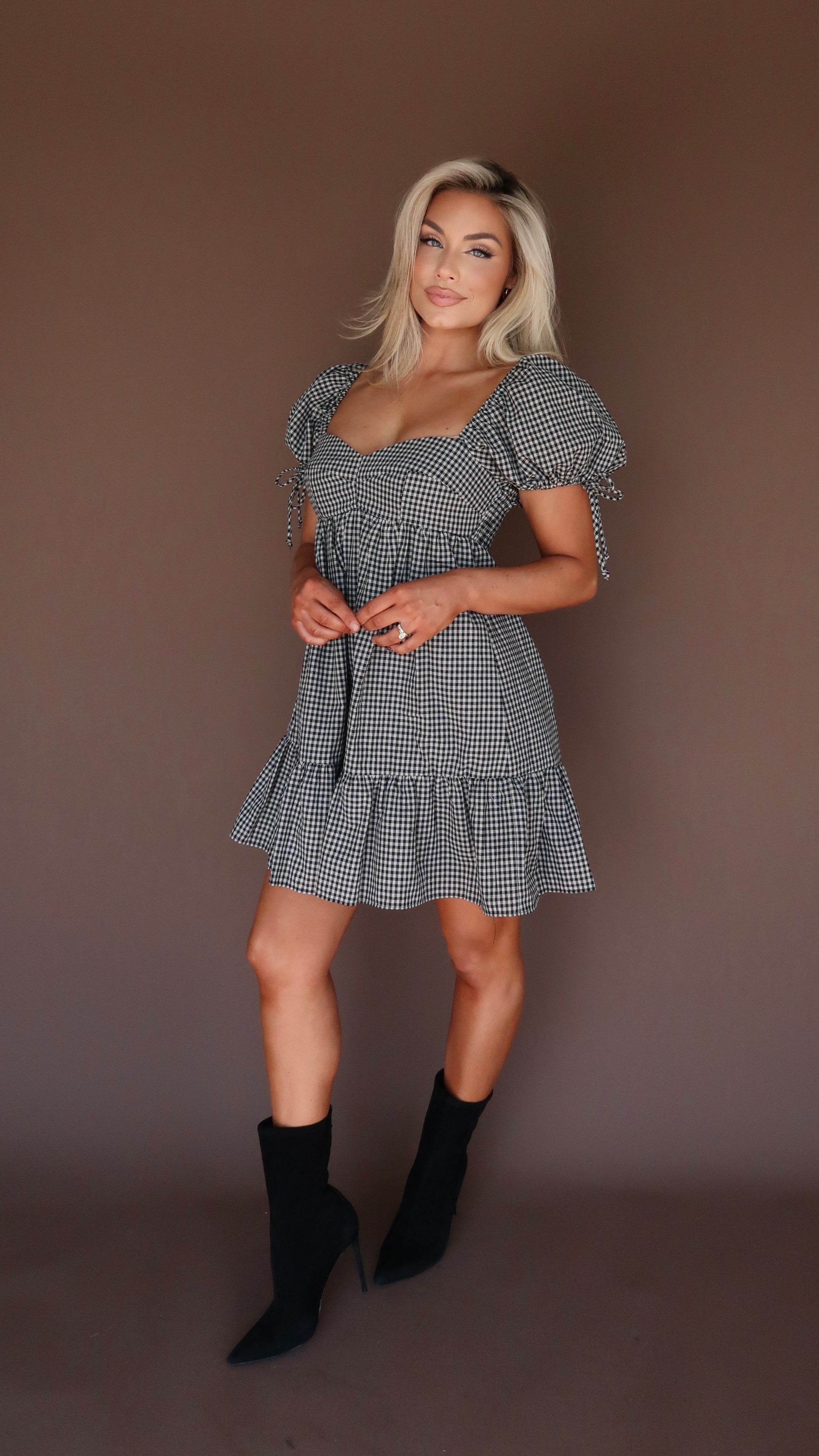 OCTOBER BLISS GINGHAM MINI DRESS