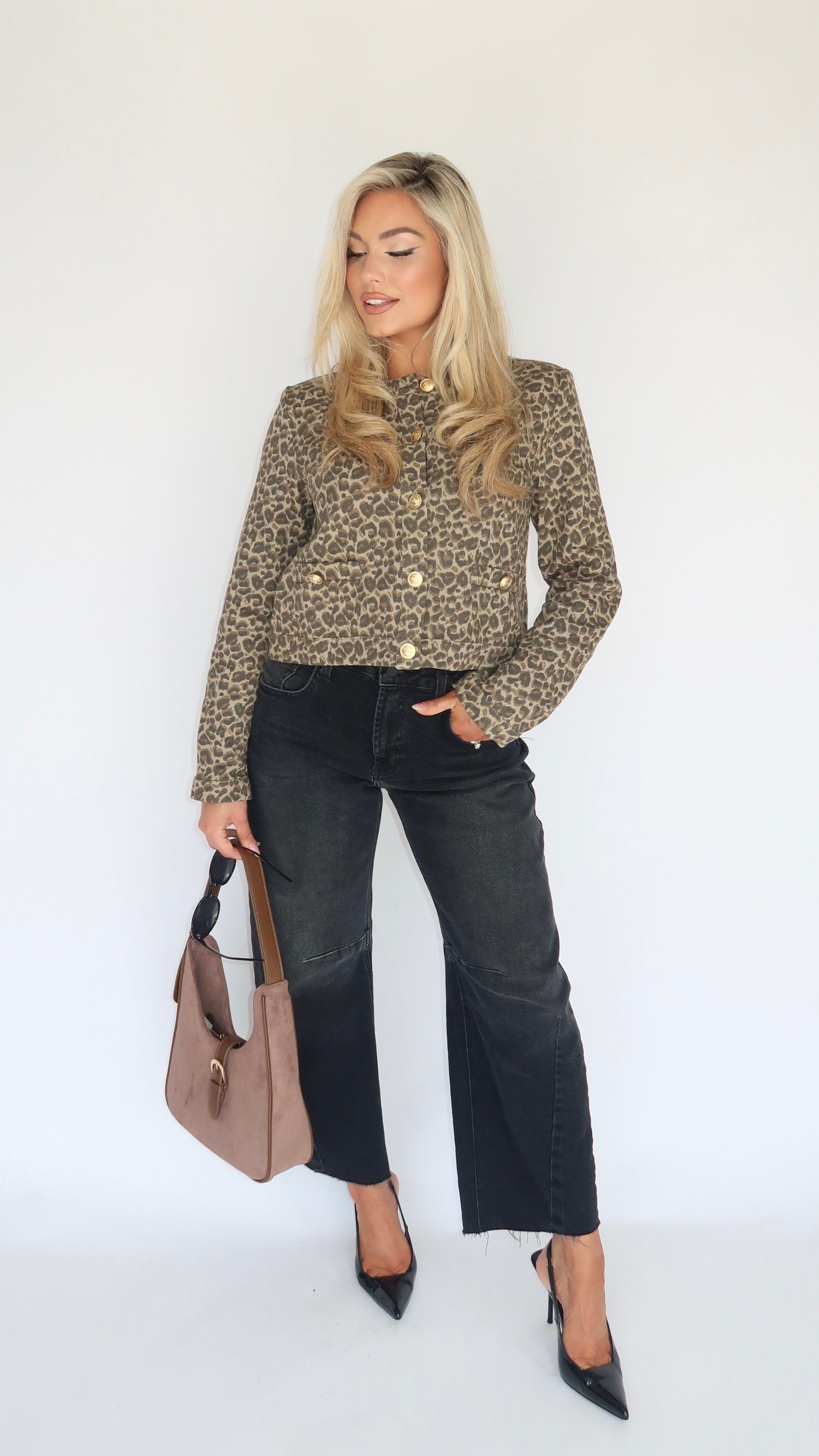 LEOPARD LUXE DENIM CROPPED JACKET