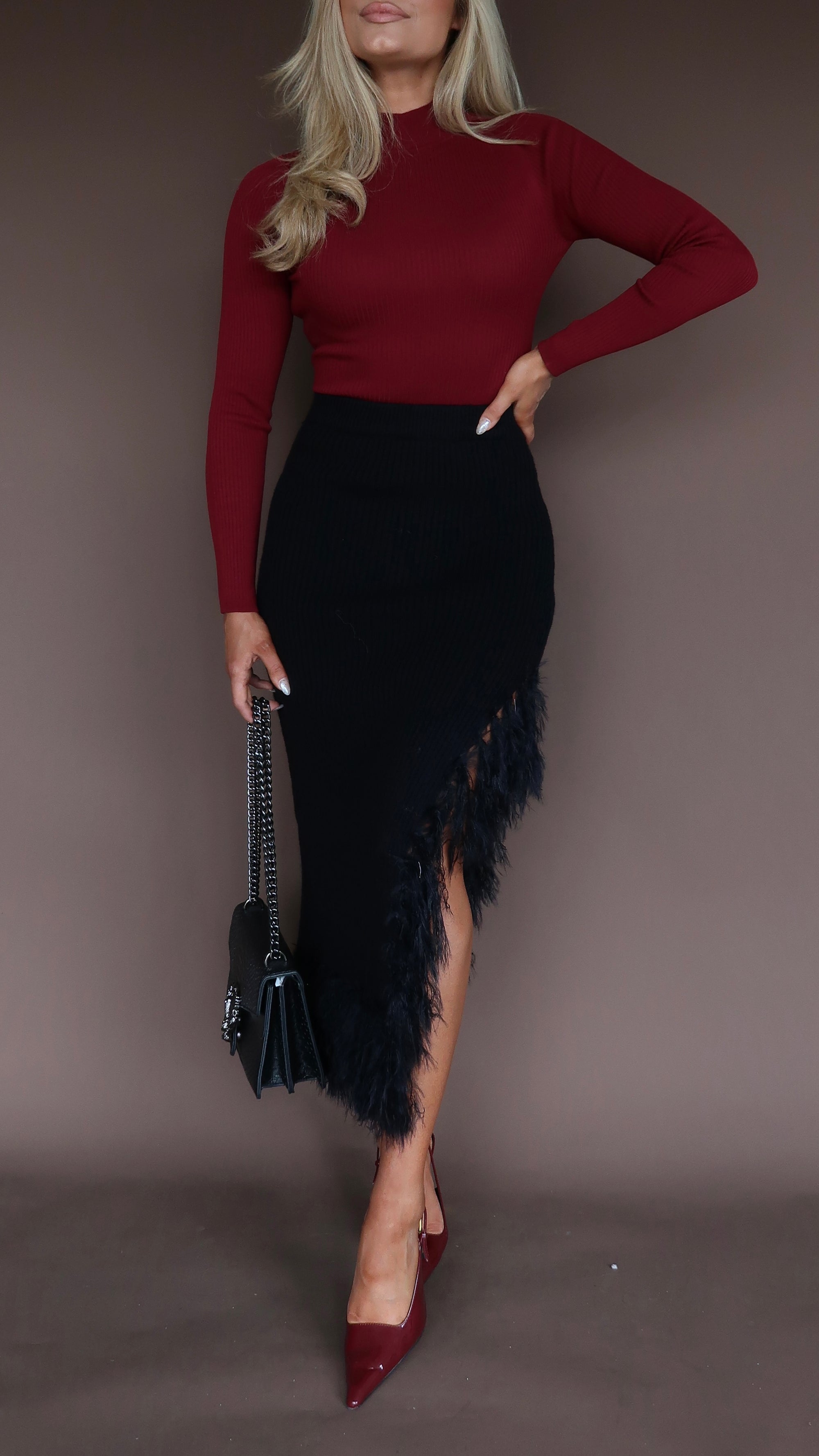 FARAH FRINGE KNIT MAXI SKIRT