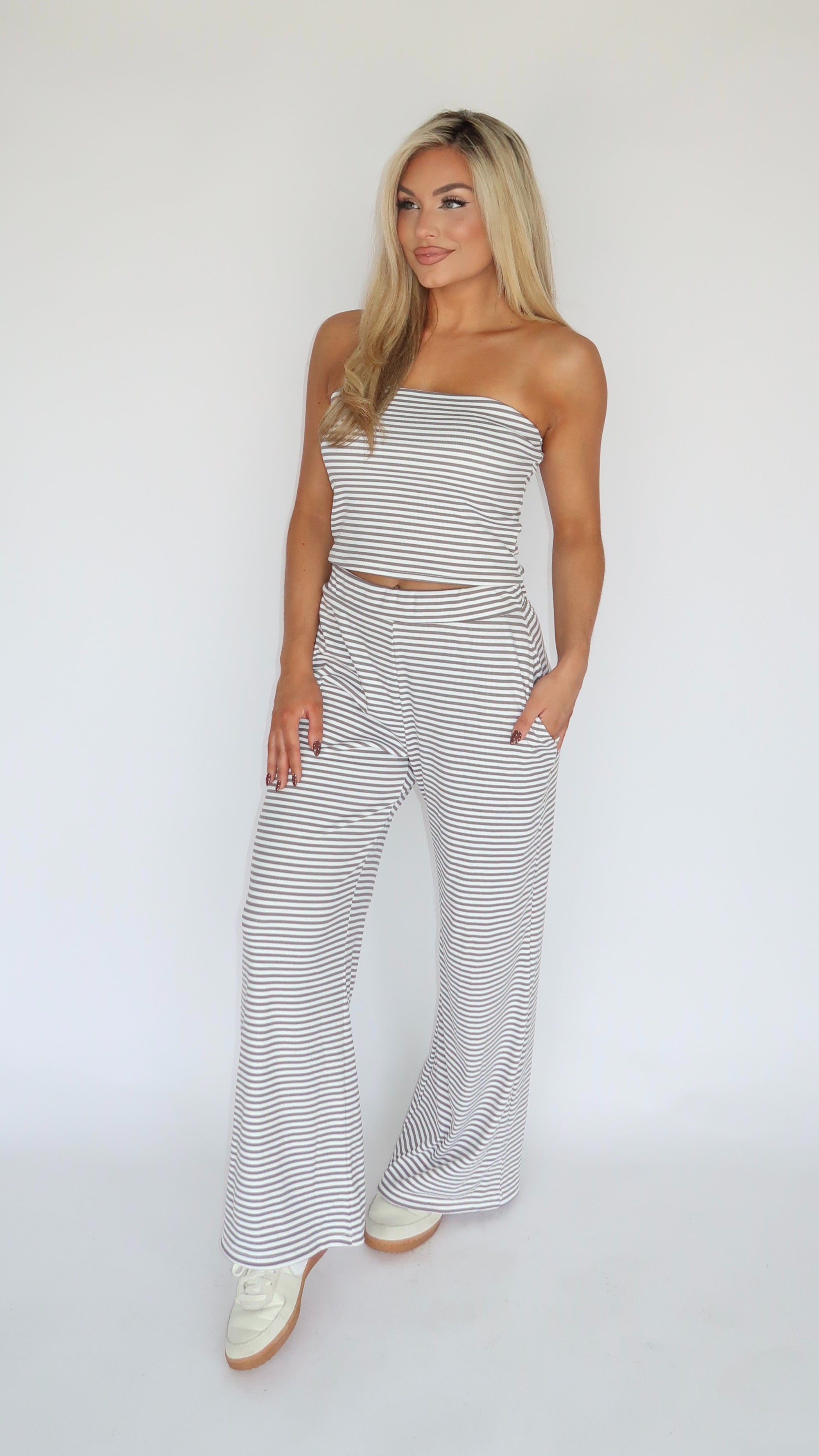 COTTAGE STRIPED TUBE TOP GREY