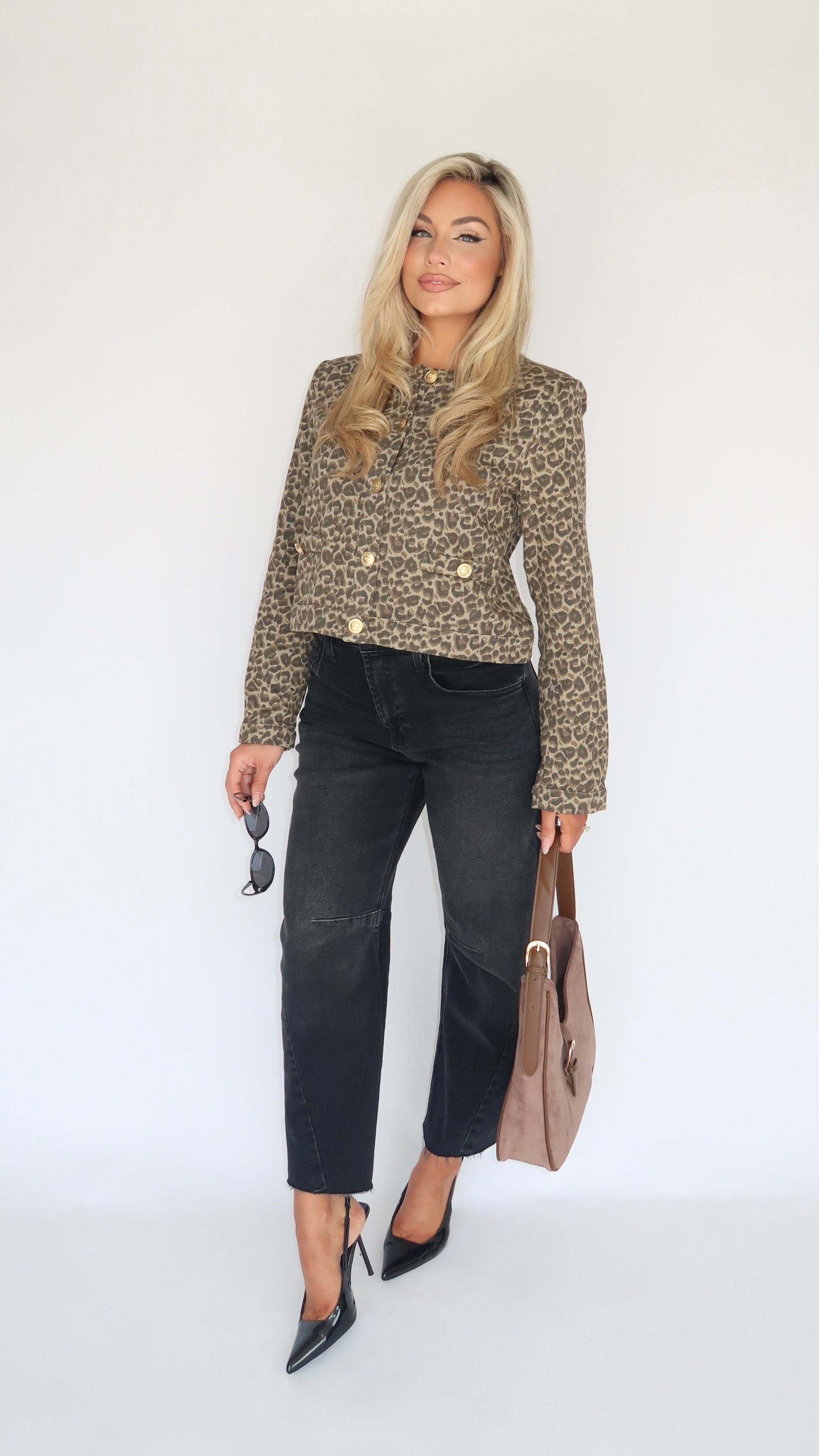 LEOPARD LUXE DENIM CROPPED JACKET