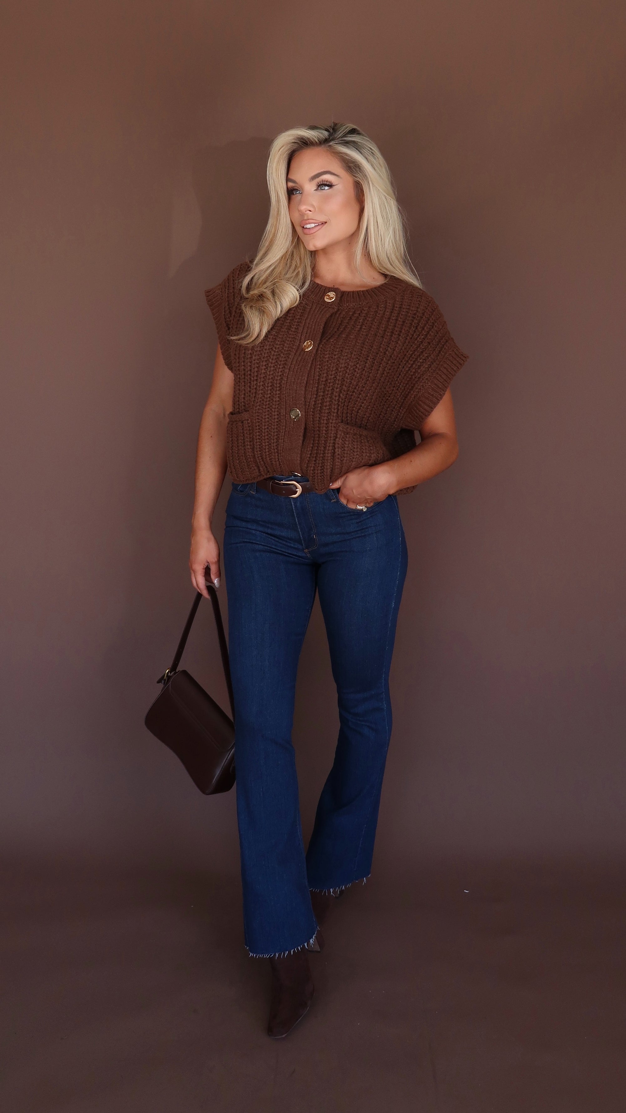 WALNUT SWEATER VEST KNIT TOP BROWN