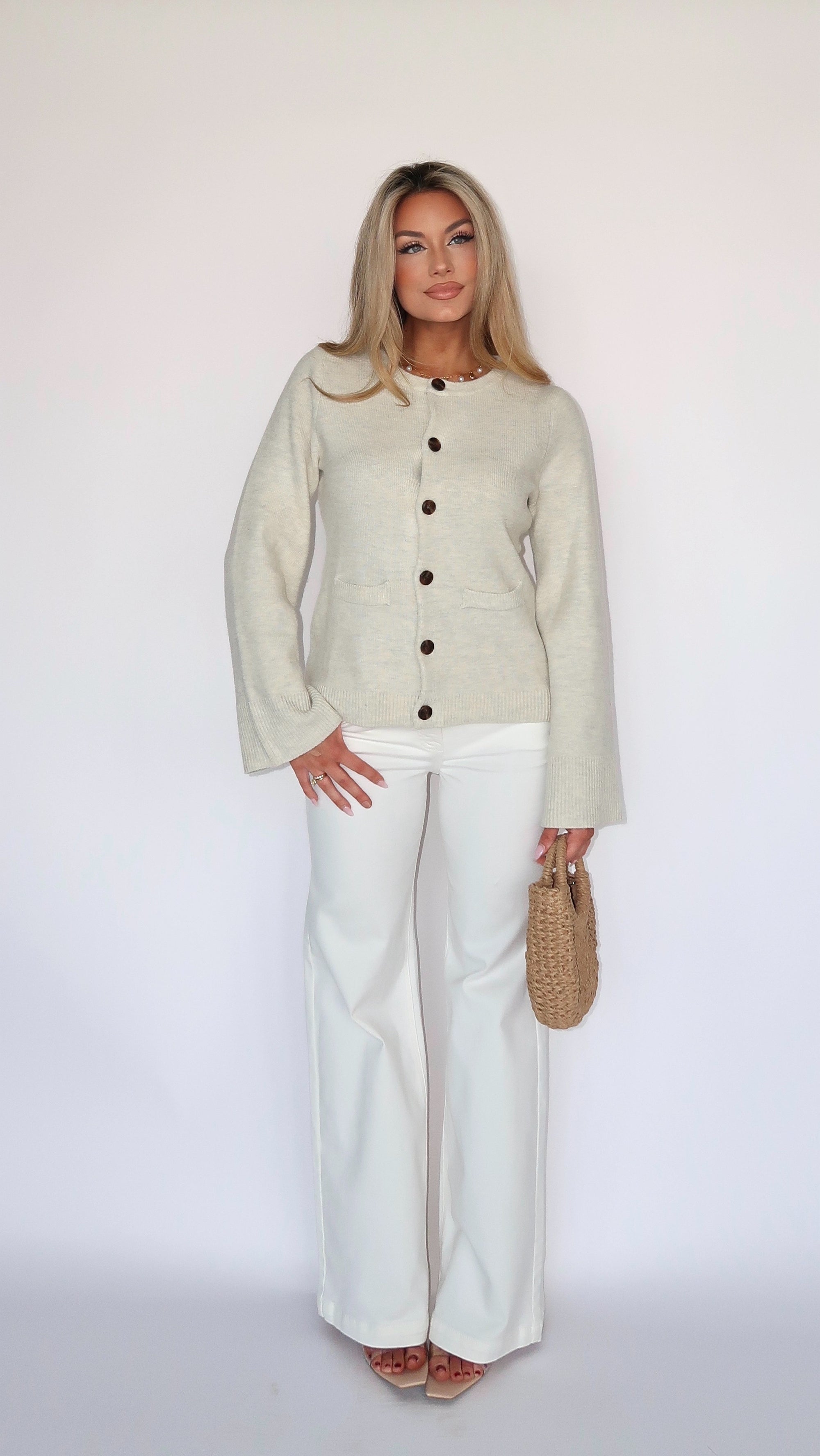 LARA OATMEAL BUTTON CARDIGAN