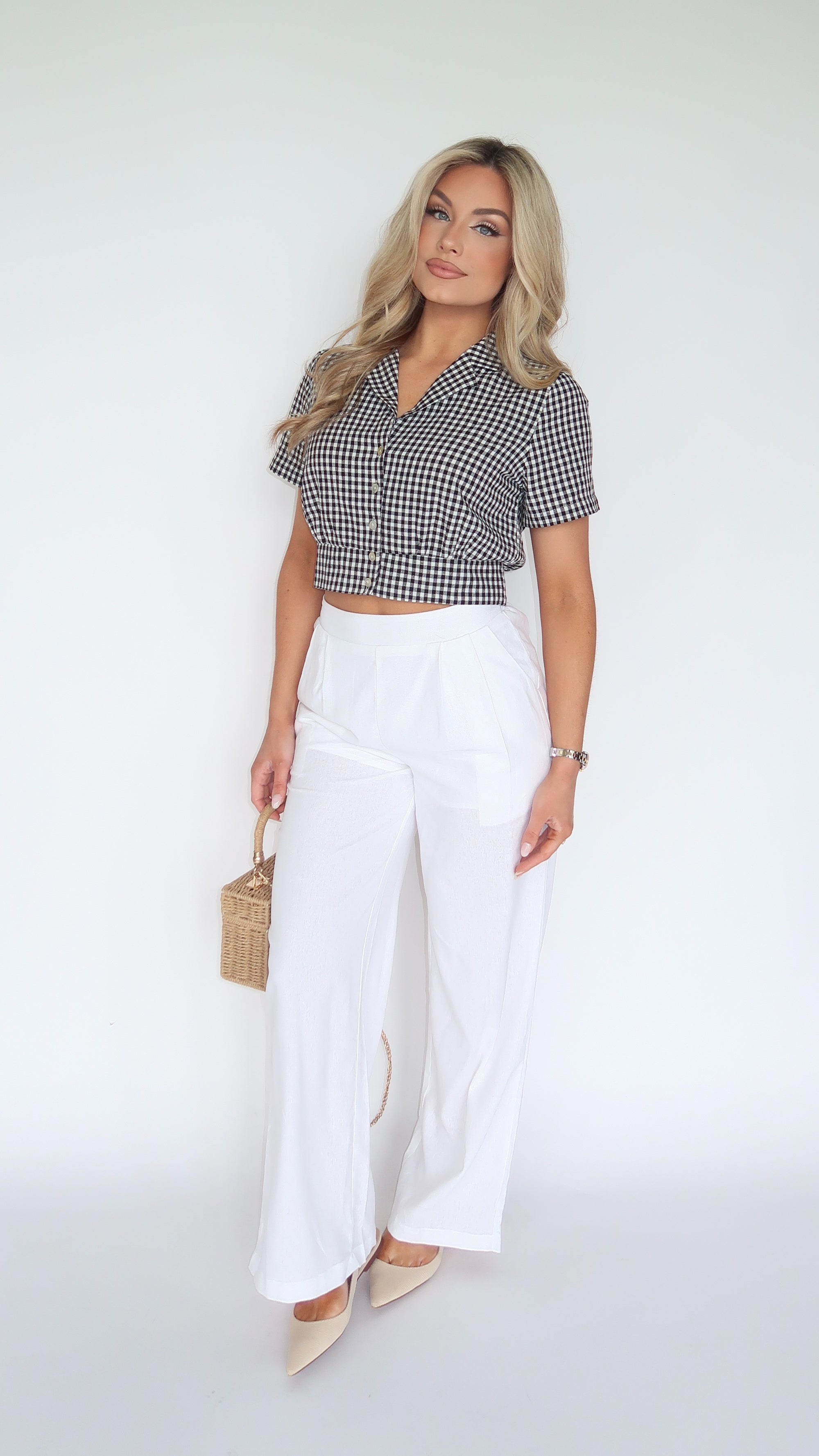 WIN DIXIE COLLARD GINGHAM TOP