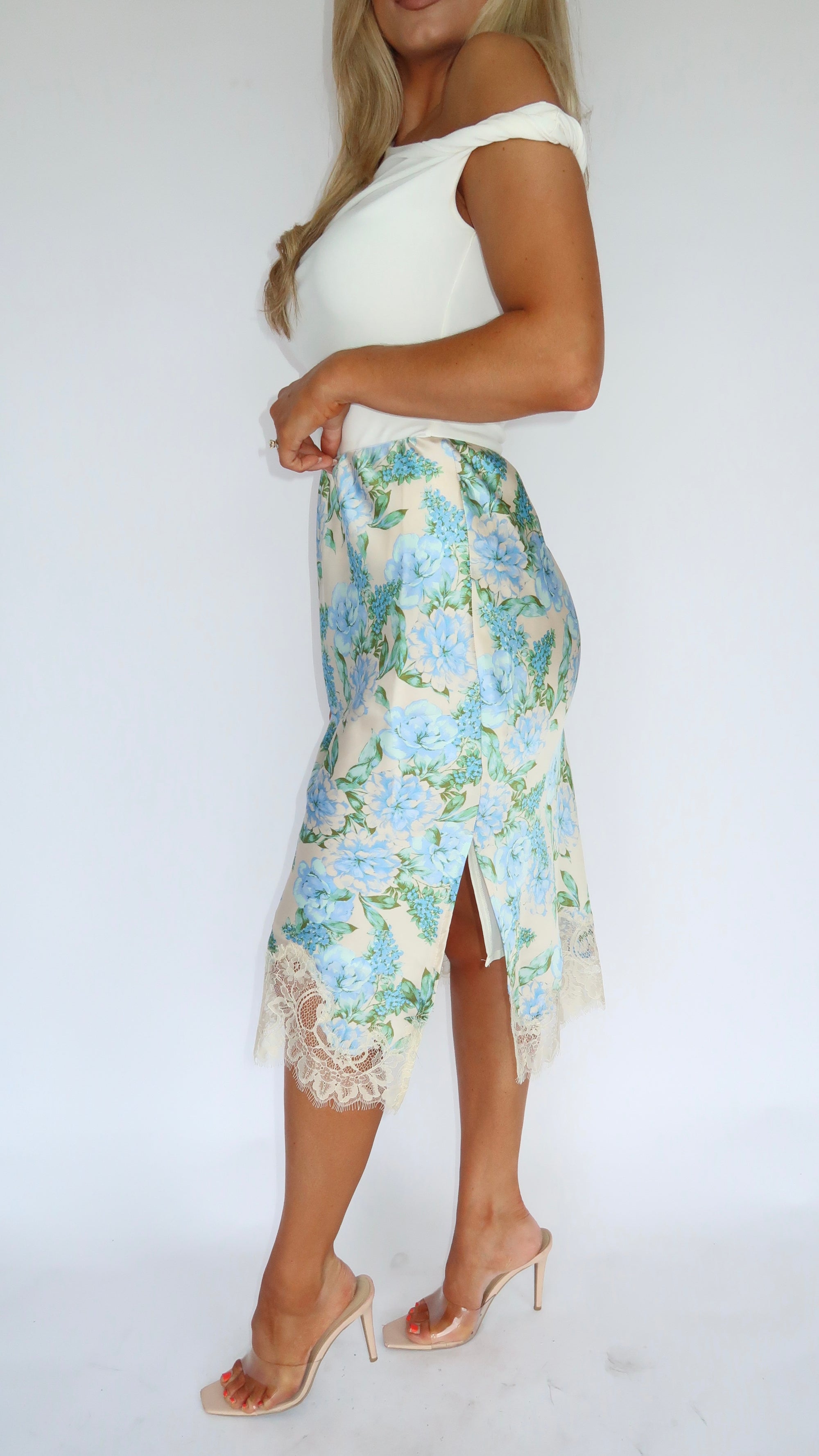 BLUEBELLE BLOSSOM HIGH WAISTED MIDI SKIRT