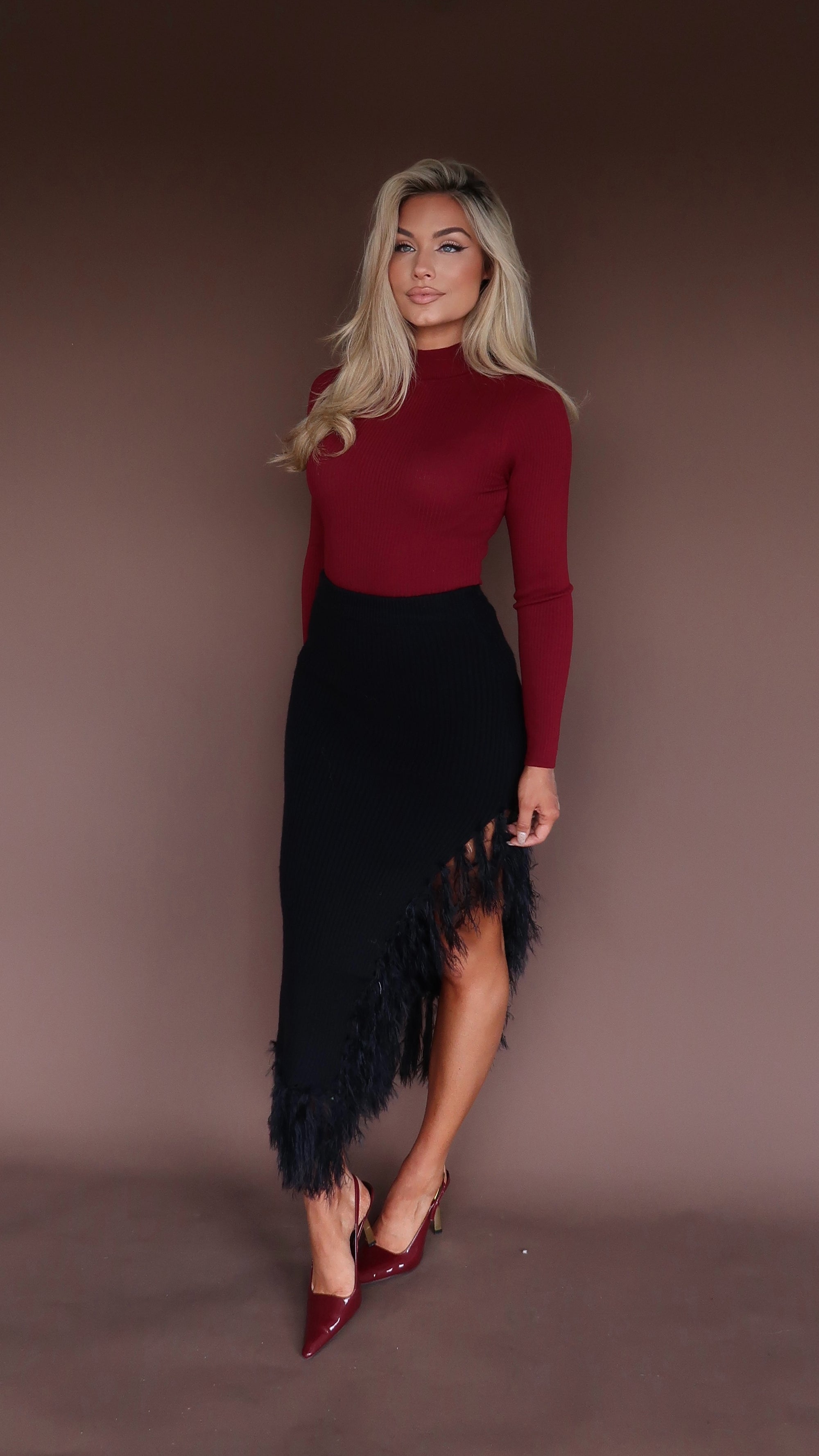 FARAH FRINGE KNIT MAXI SKIRT