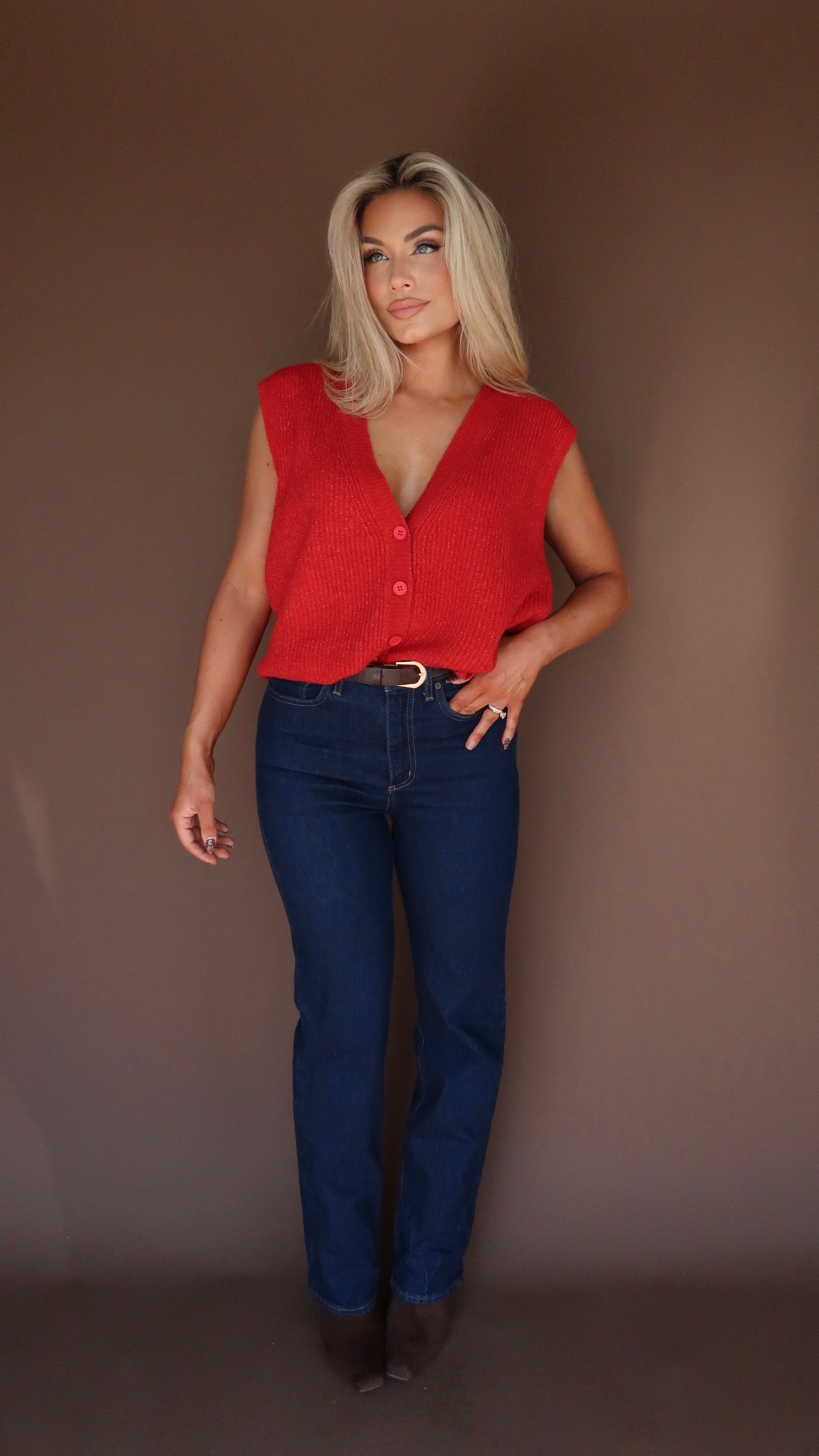 HAZELWOOD OVERSIZED SWEATER VEST RED