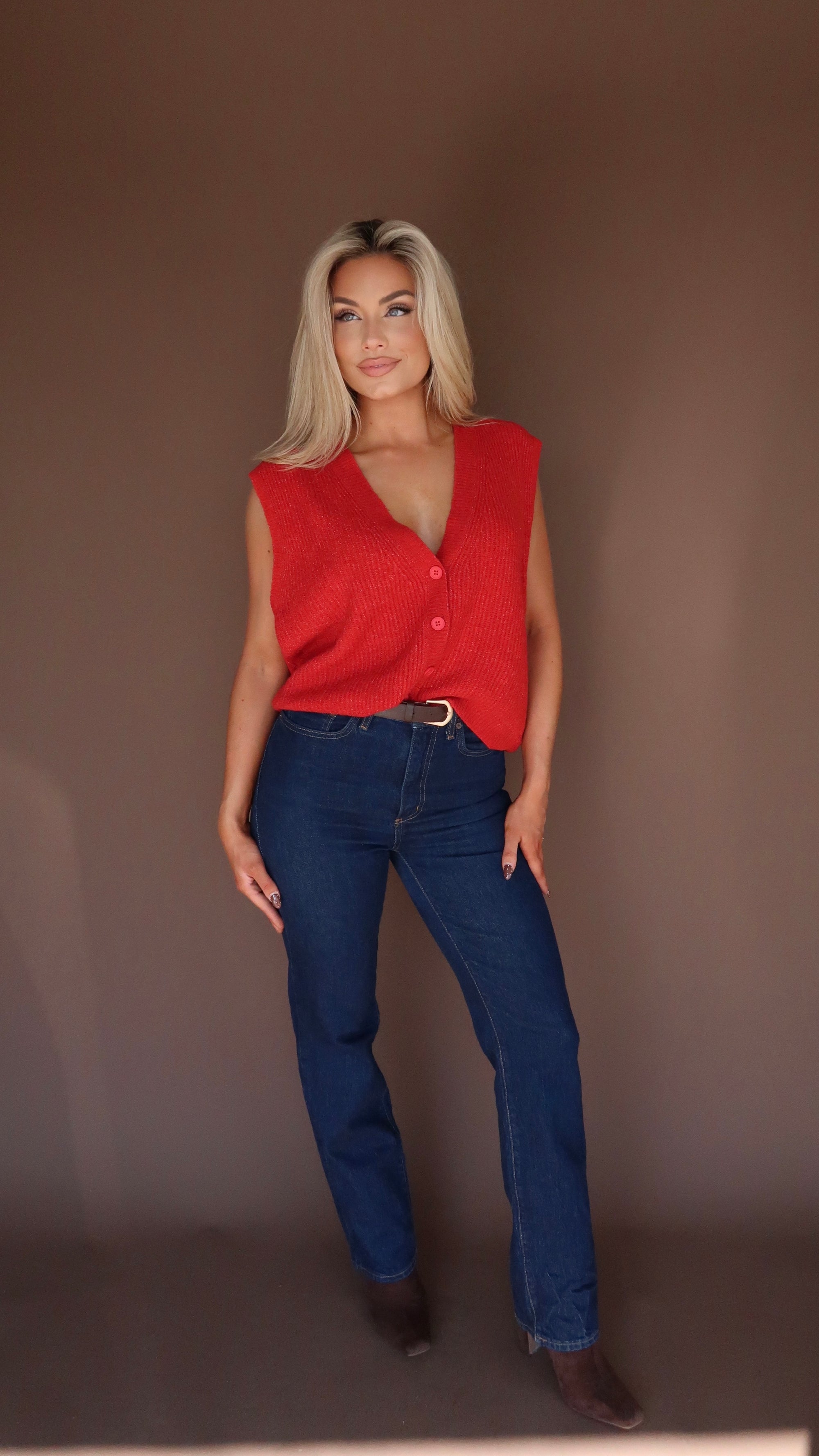 HAZELWOOD OVERSIZED SWEATER VEST RED