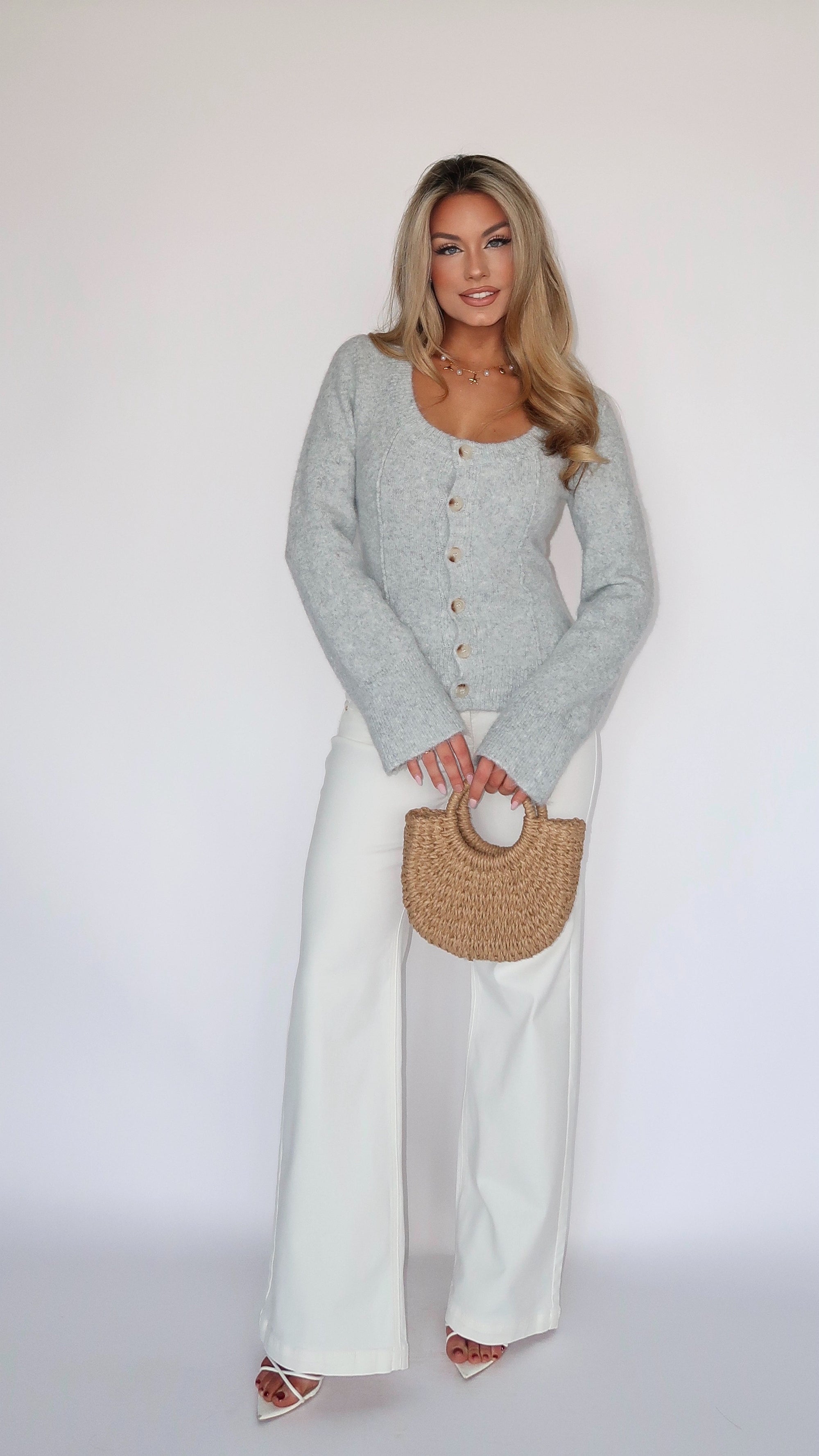 MARINA BUTTON FRONT SWEATER TOP