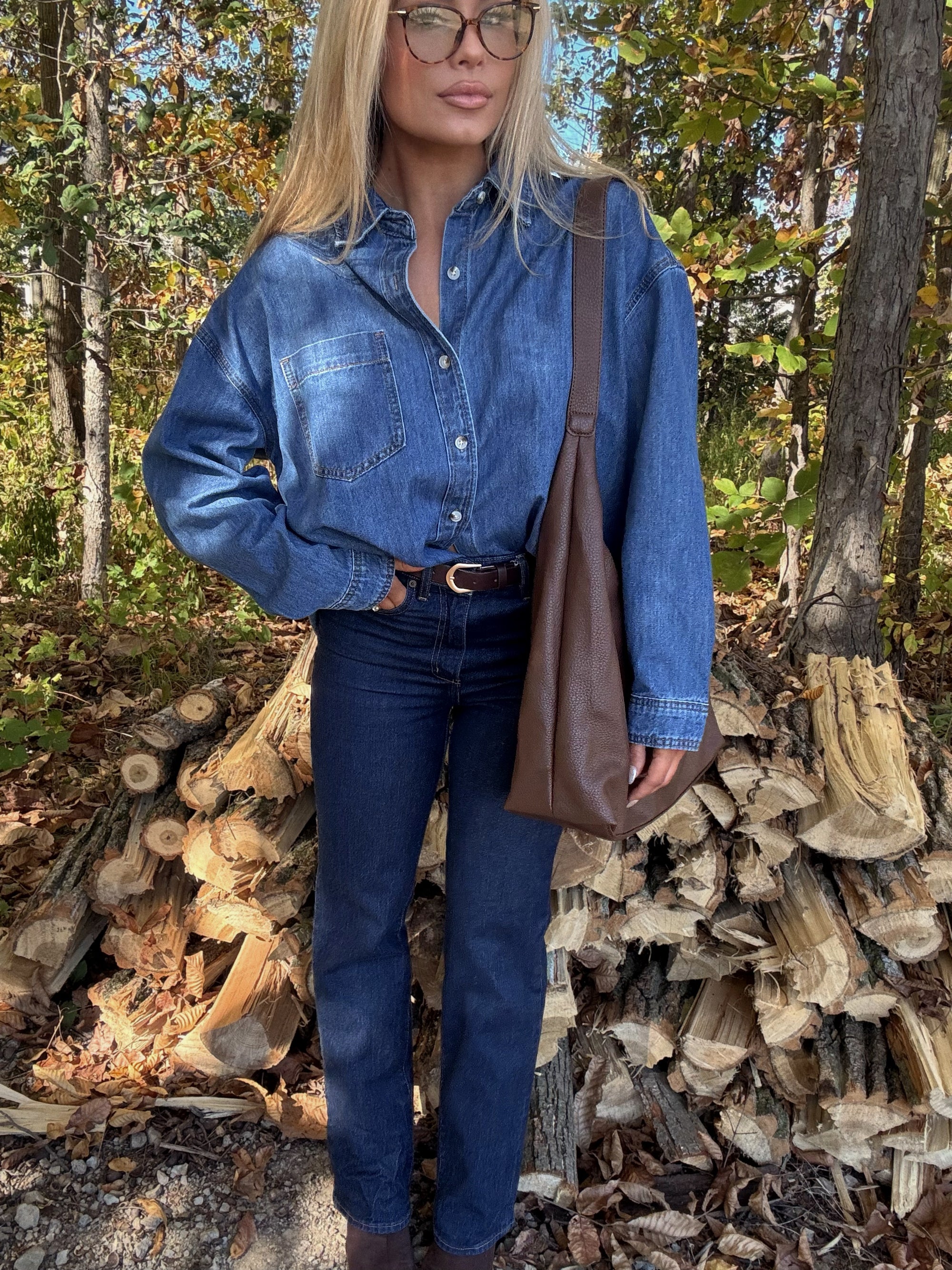 CORE OVERSIZED DENIM BUTTON DOWN DARK WASH