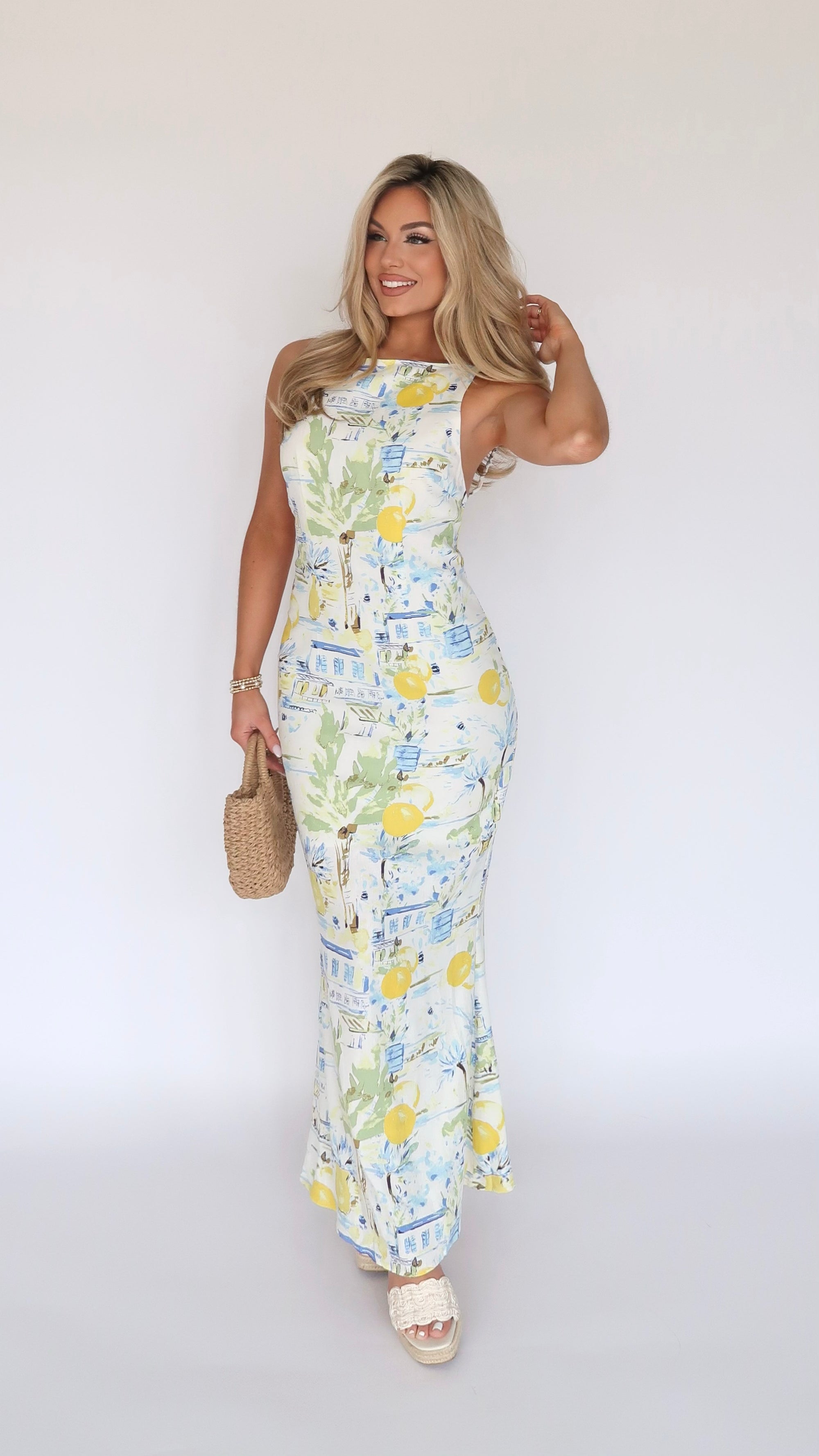 SANTORINI WATERCOLOR MAXI DRESS