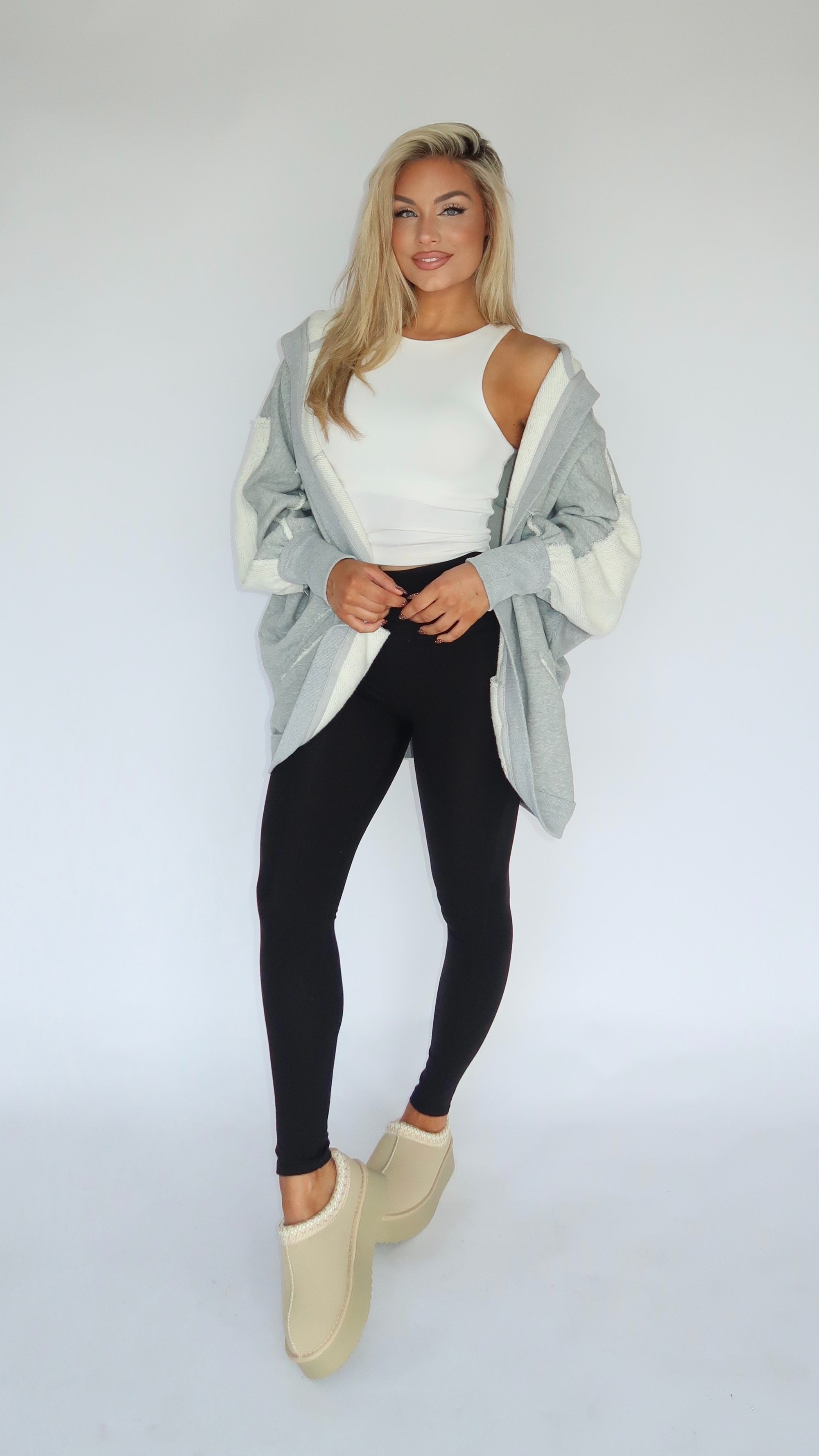 ON THE GO HOODED CARDIGAN GREY