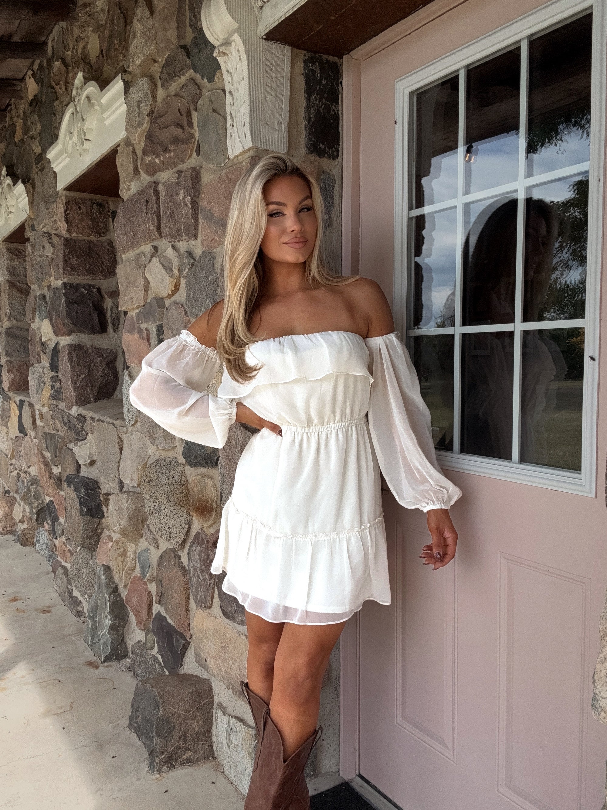 LORAINE OFF THE SHOULDER DRESS CREAM