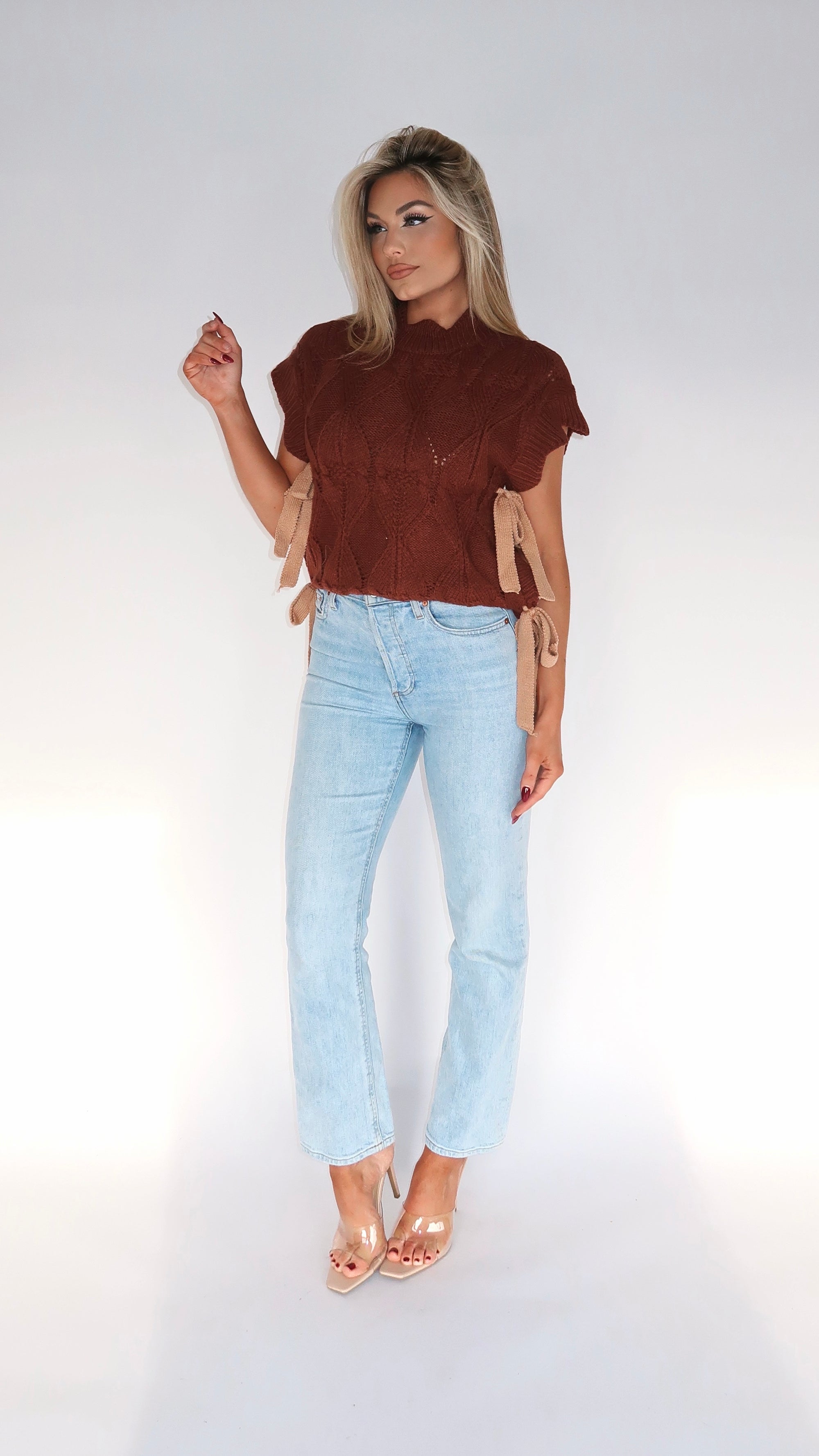CRANBERRY BLISS BOW SWEATER VEST BROWN