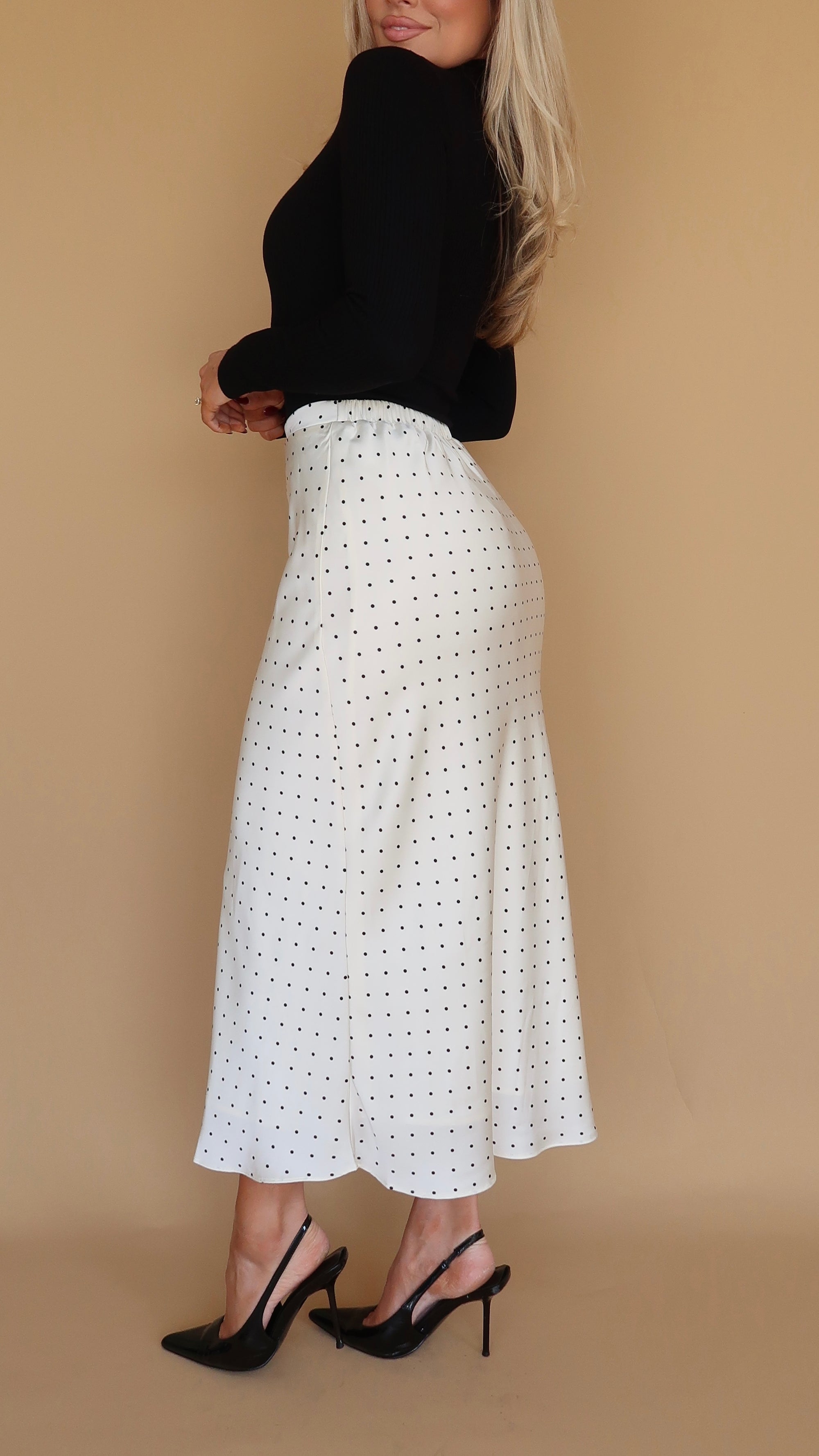 ELANOR HIGH WAISTED POLKA DOT MAXI SKIRT