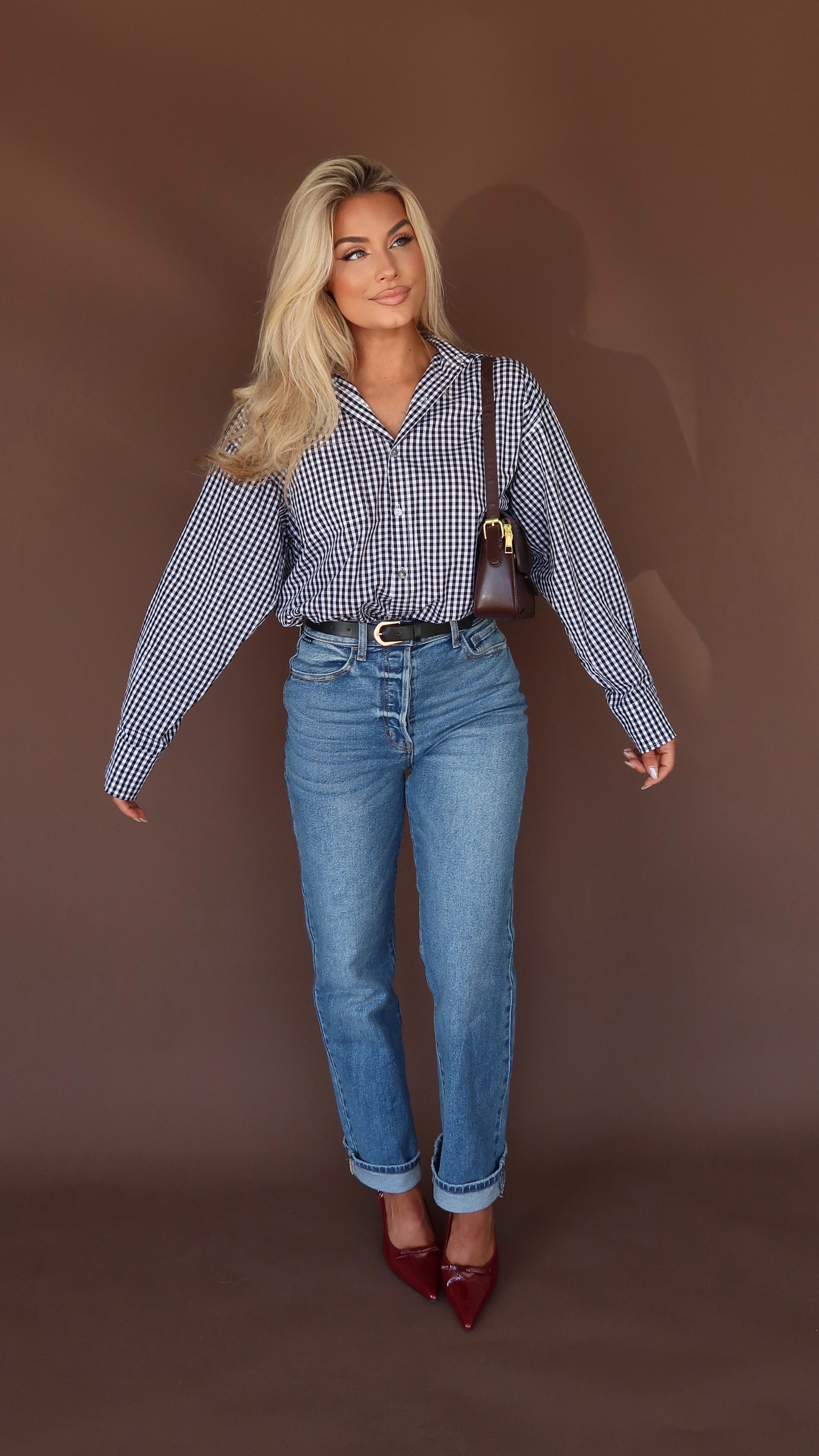 GILLIE GINGHAM BUTTON DOWN TOP