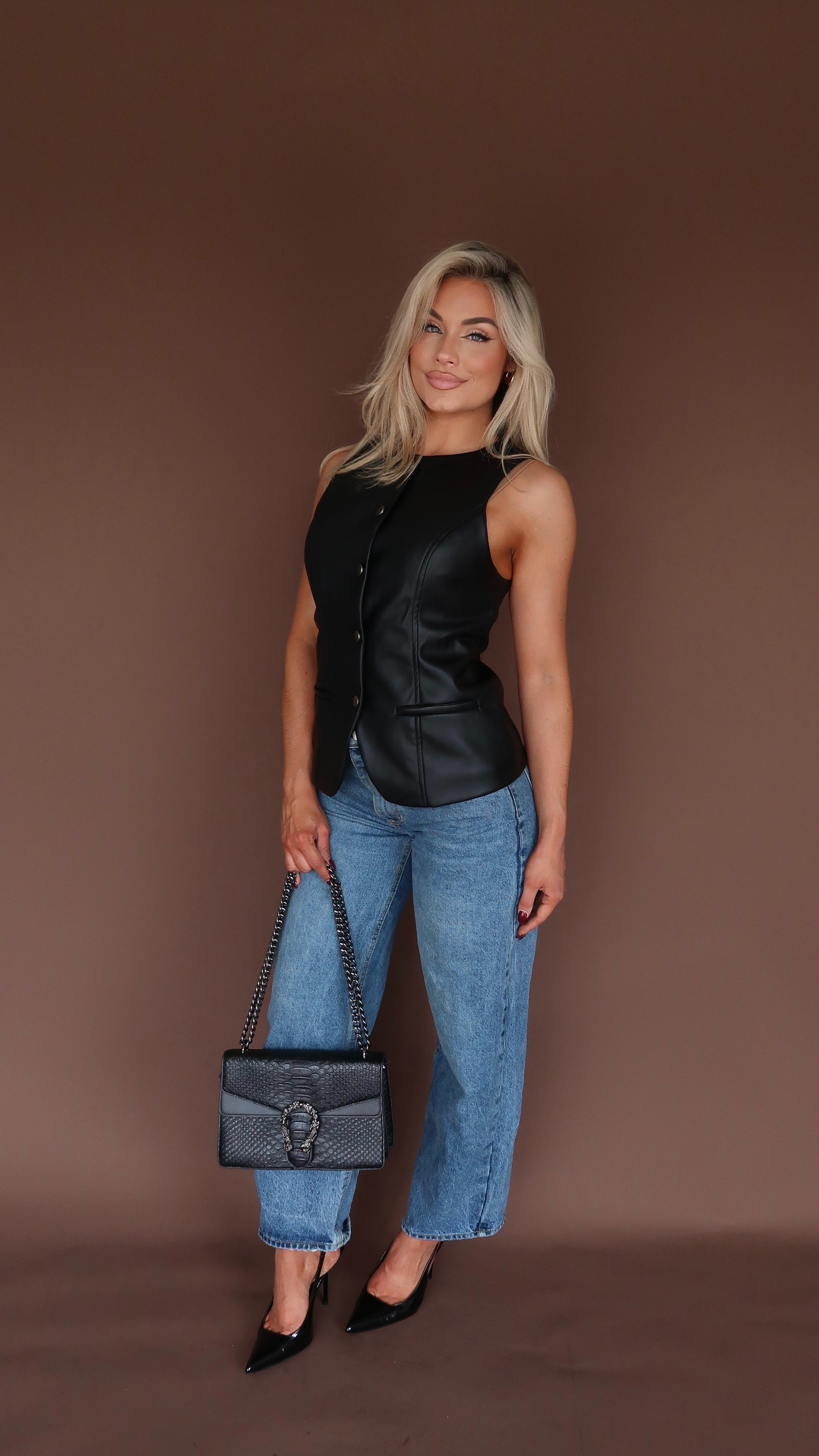 MCRAE FAUX LEATHER TOP BLACK