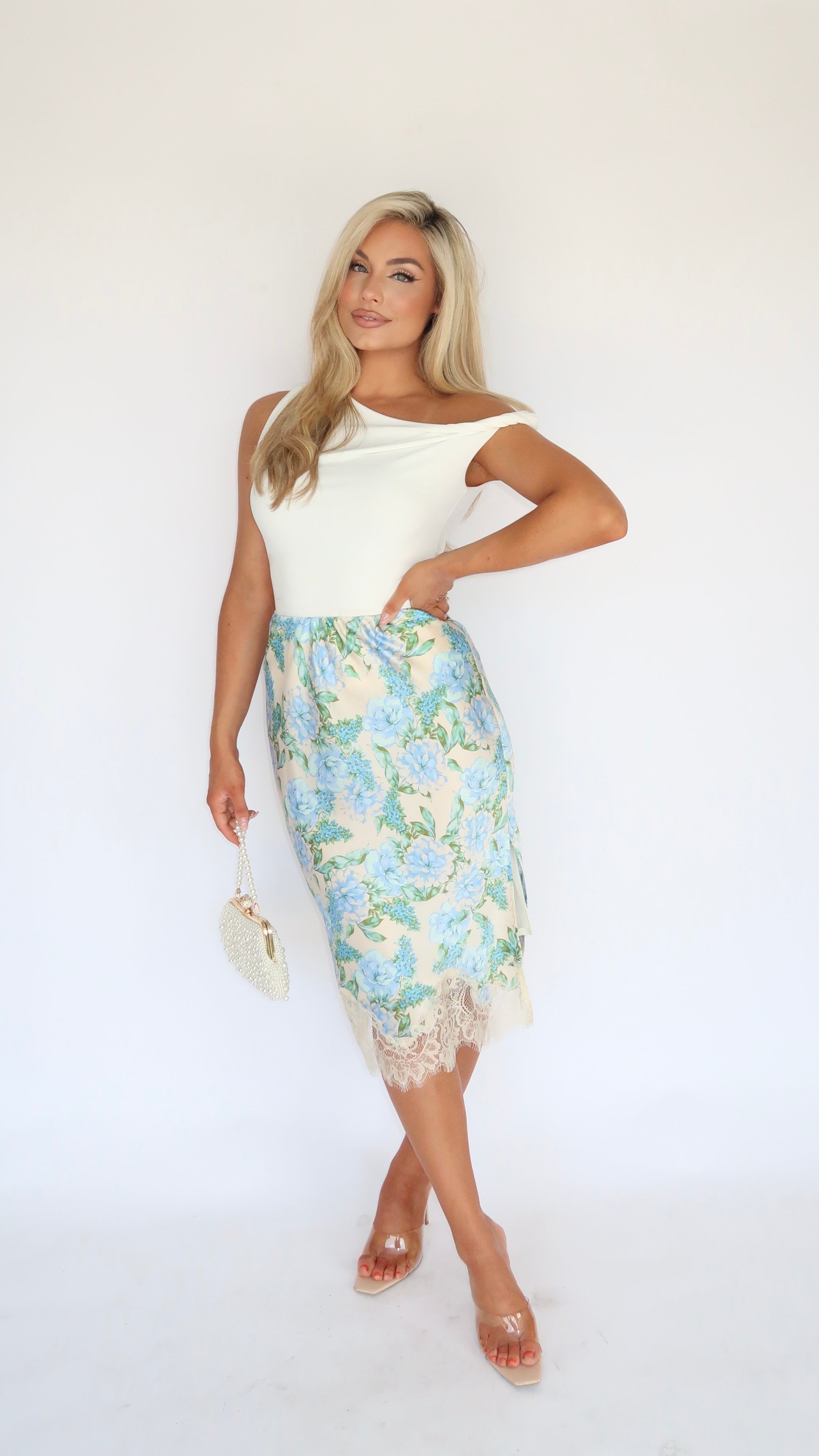 BLUEBELLE BLOSSOM HIGH WAISTED MIDI SKIRT