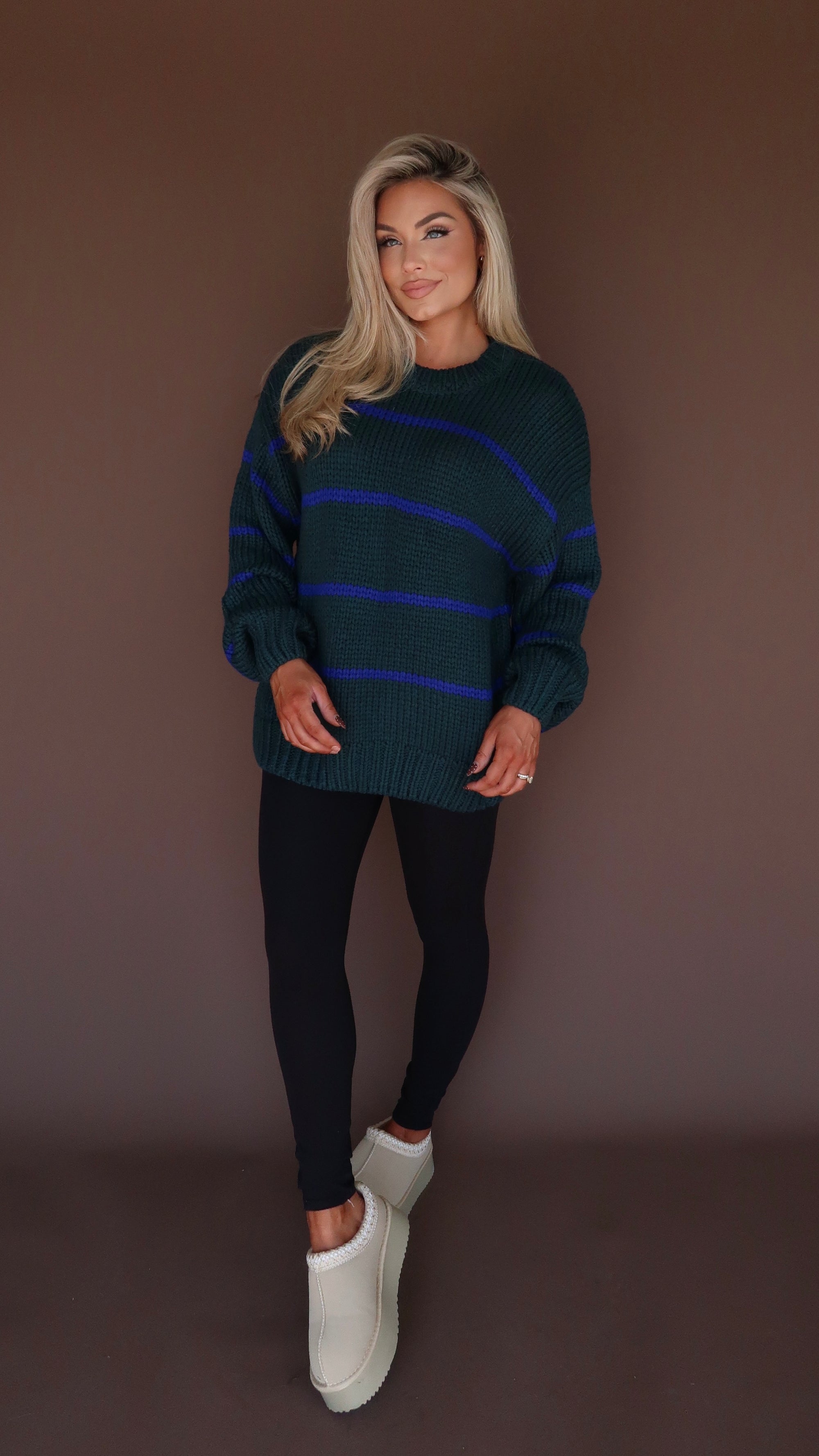 WOODLEY STRIPED KNIT SWEATER GREEN/NAVY