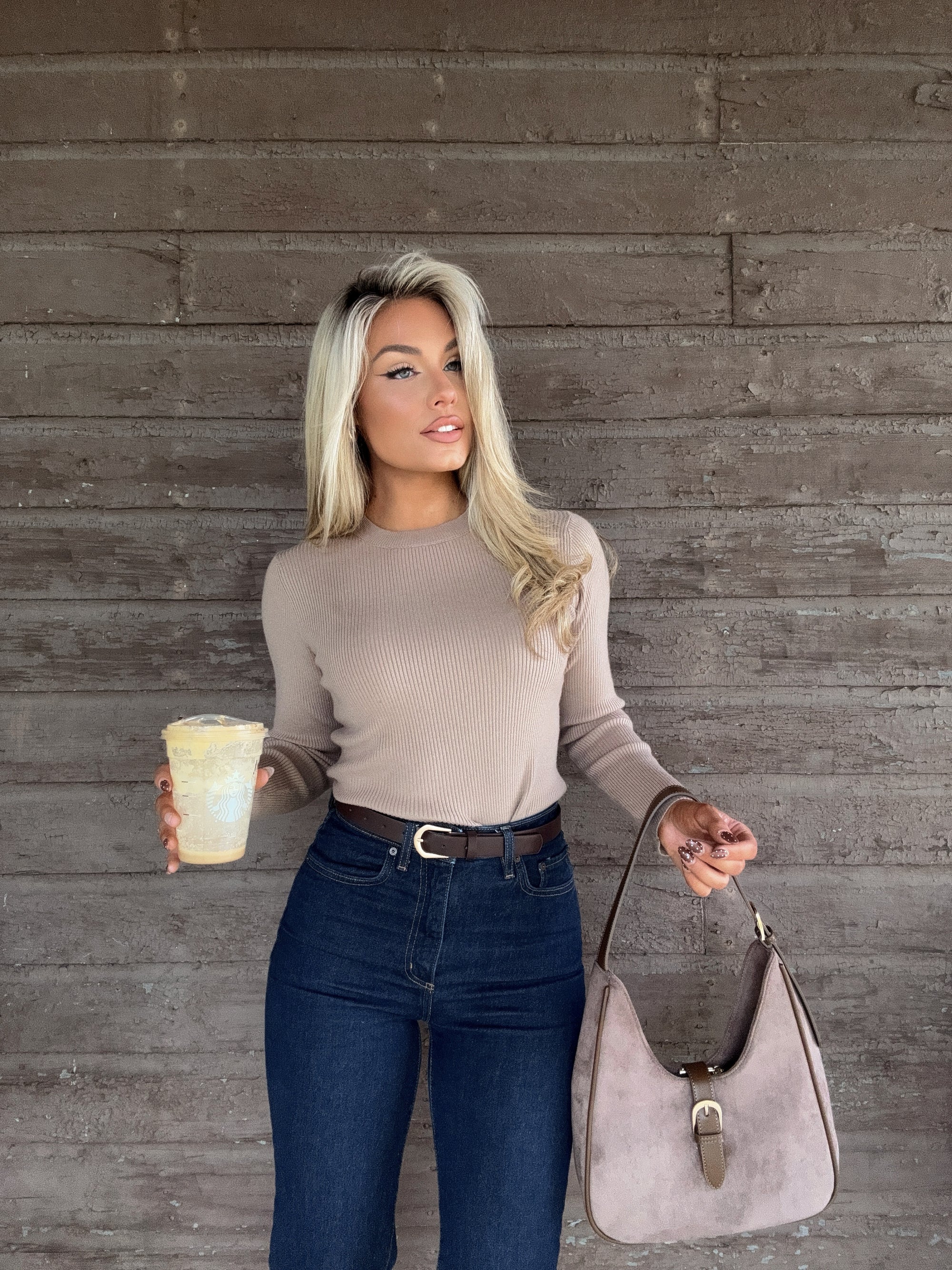 CHAI RIBBED MOCK NECK SWEATER TAUPE