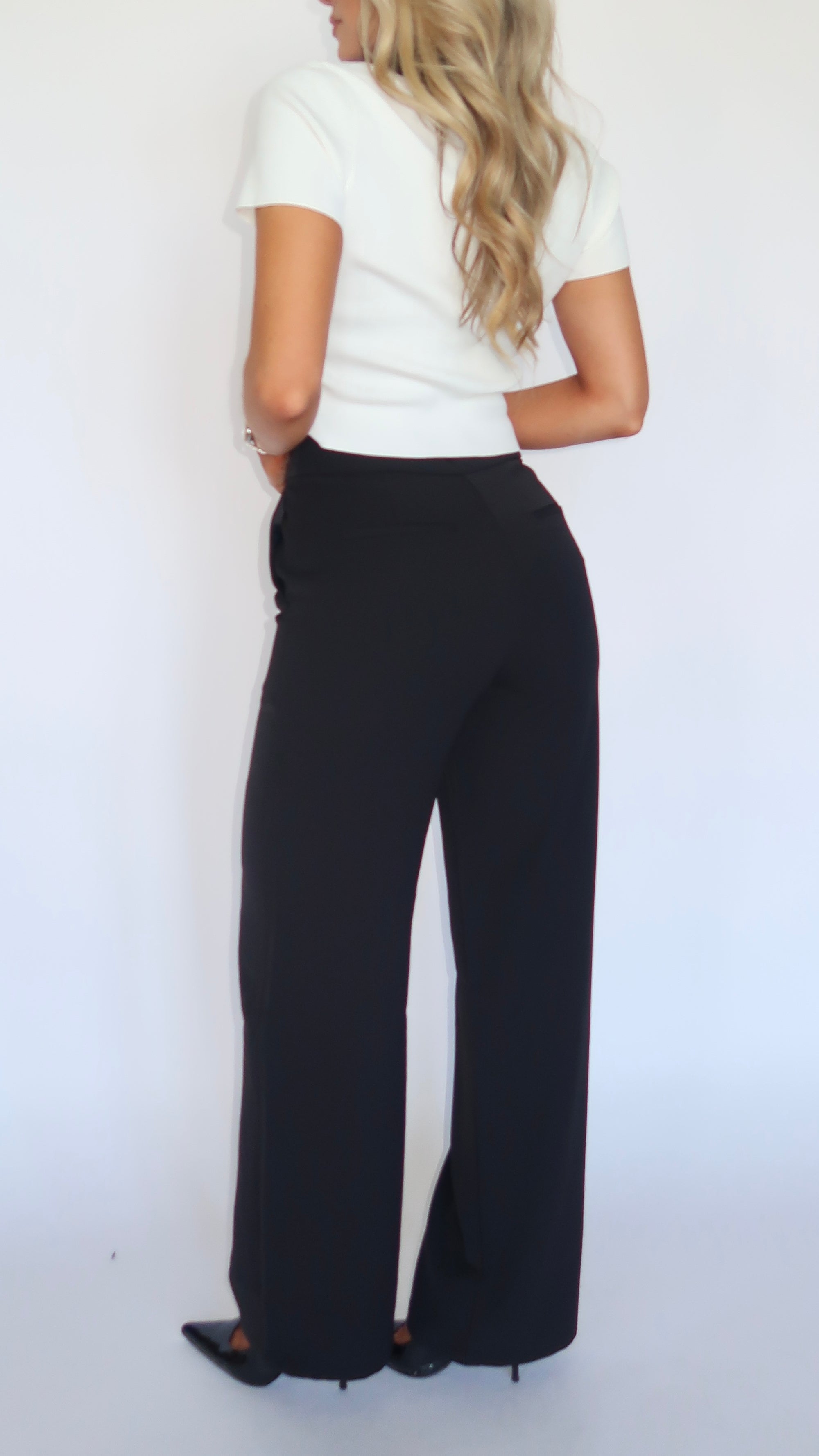HIGH WAISTED STRAIGHT LEG TROUSER PANT BLACK