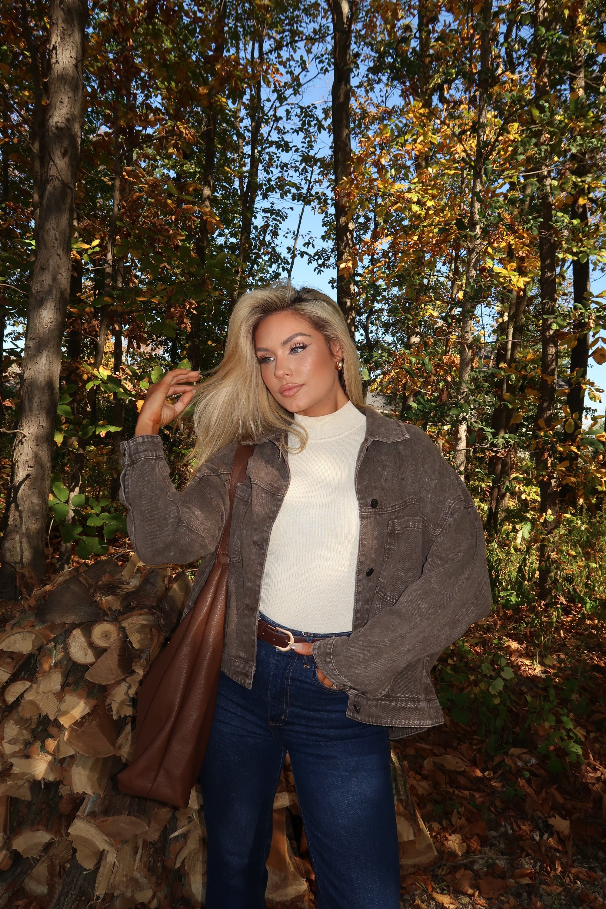 STAPLE OVERSIZED DENIM JACKET BROWN
