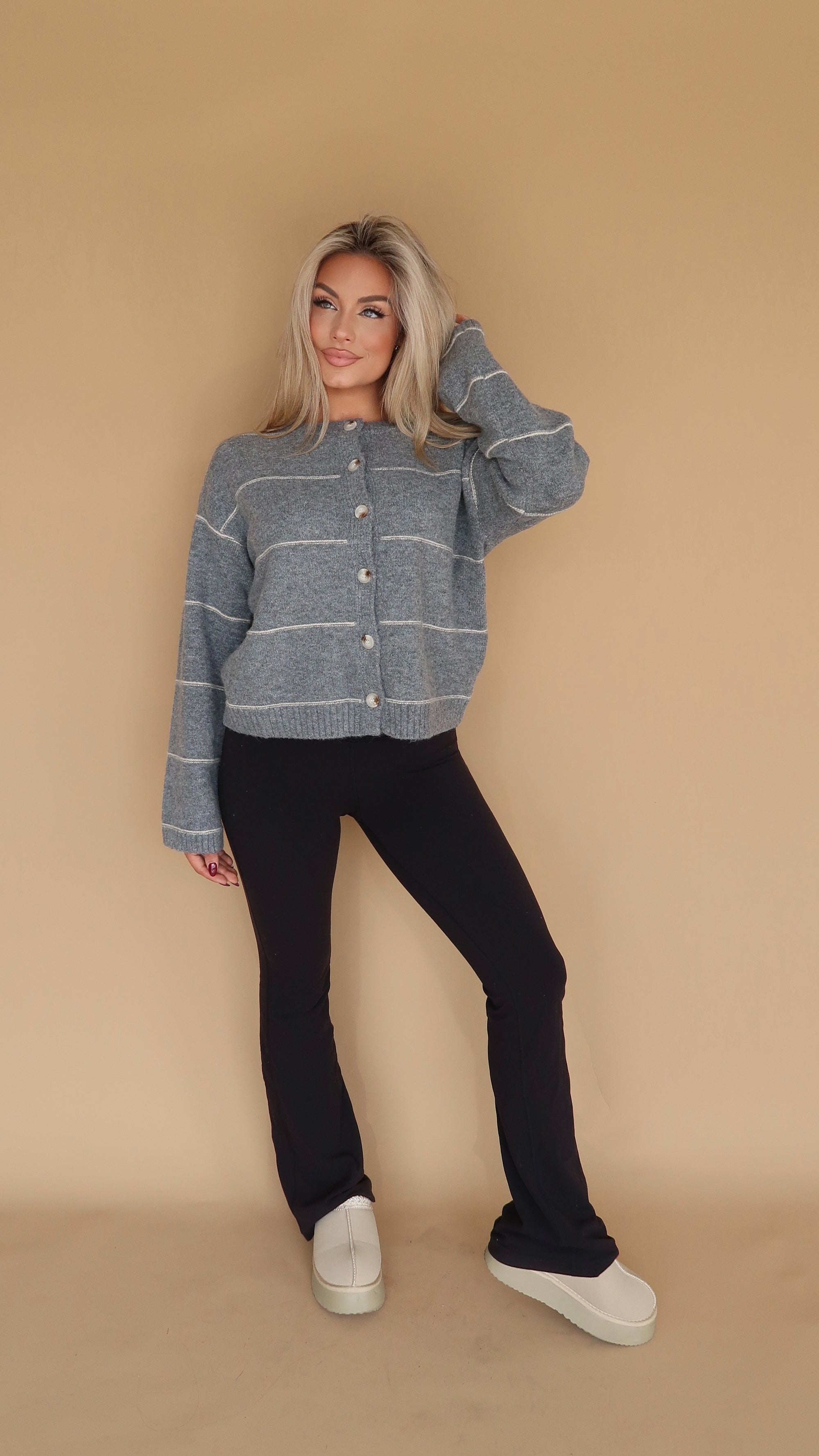 HENLEY STRIPED GREY CARDIGAN