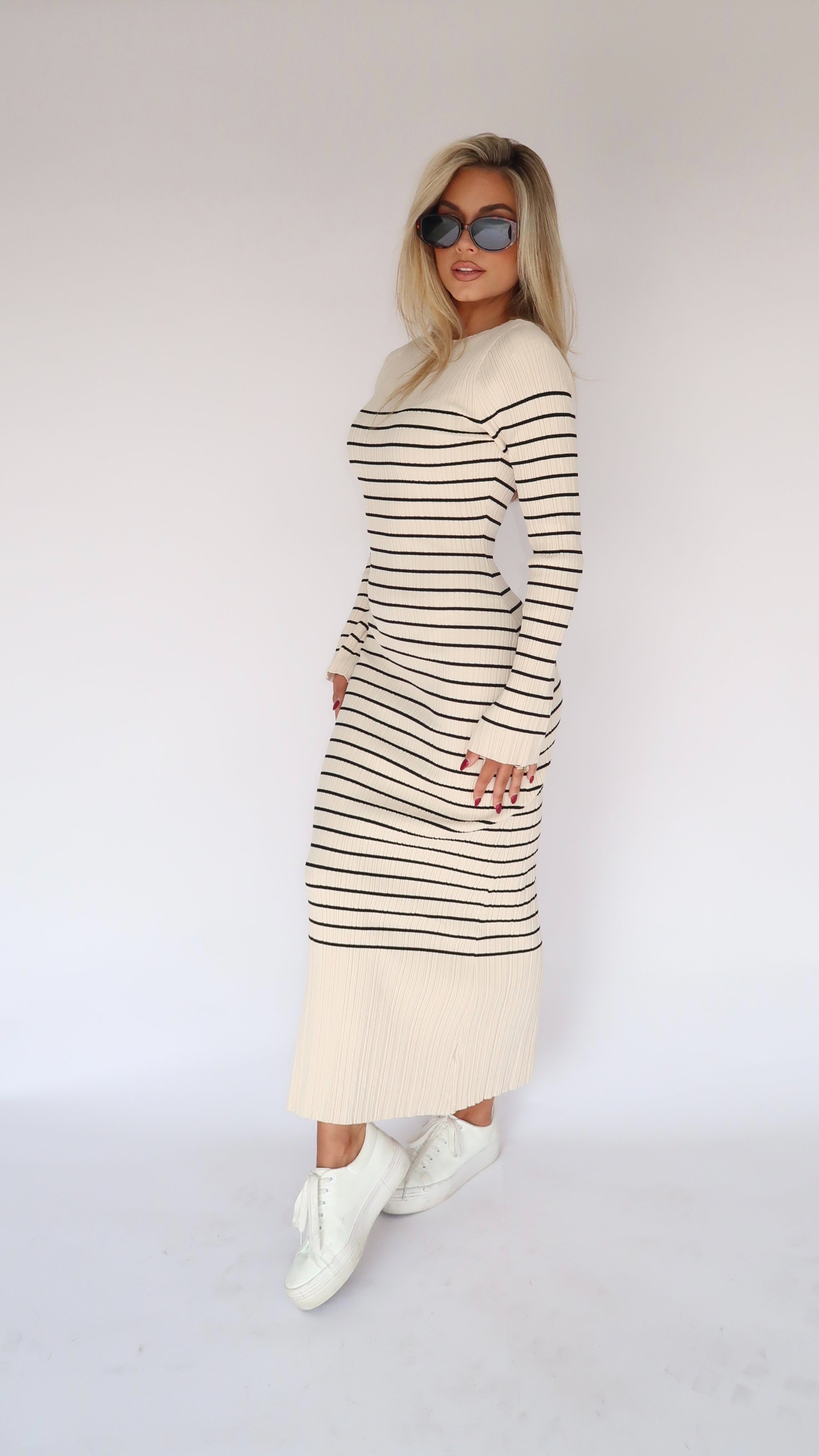 SOFIA RIBBED STRIPED MAXI DRESS