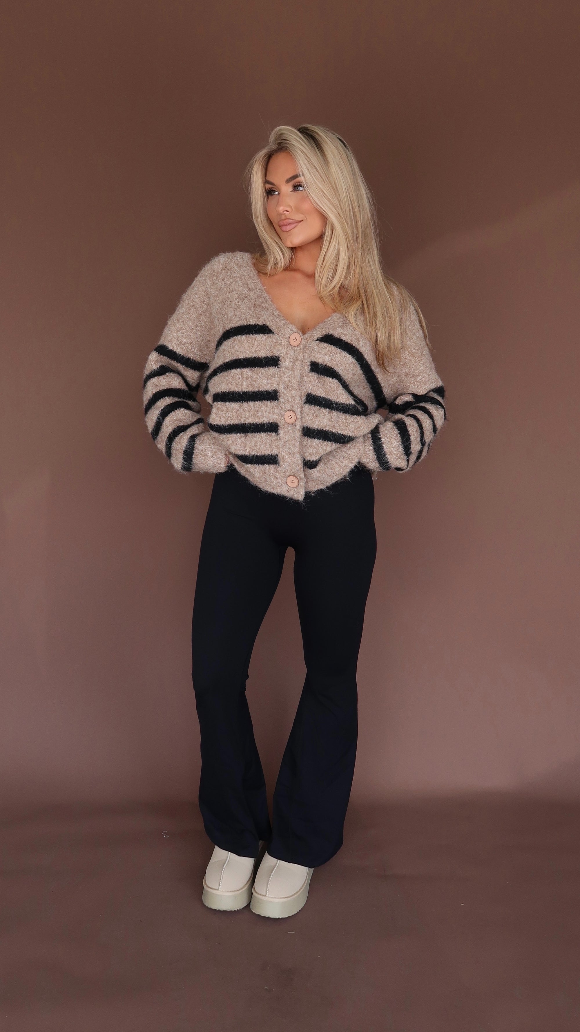 OAKLEY STRIPED CARDIGAN MOCHA/BLACK